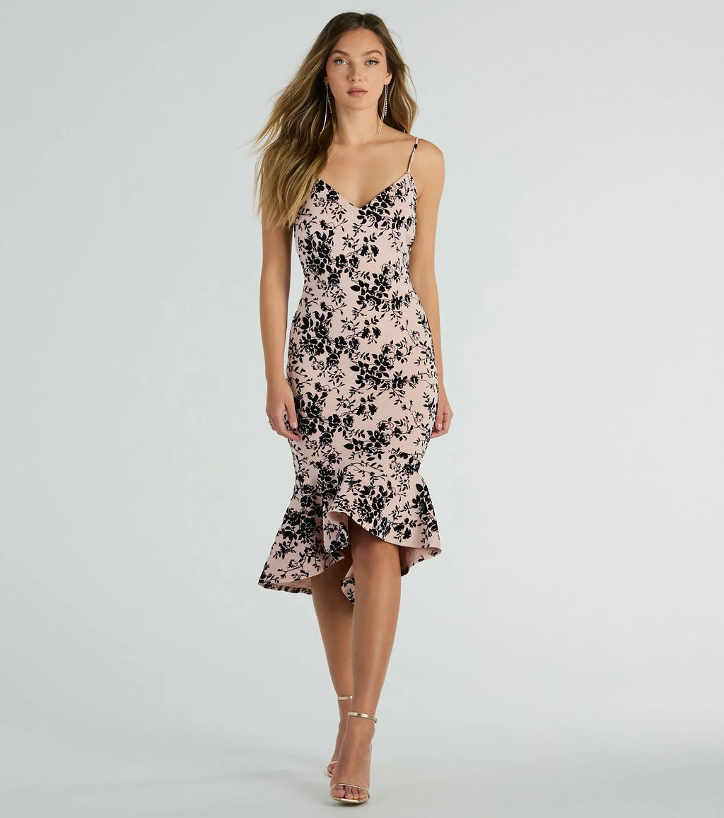 In The Garden Floral Velvet Midi Dress