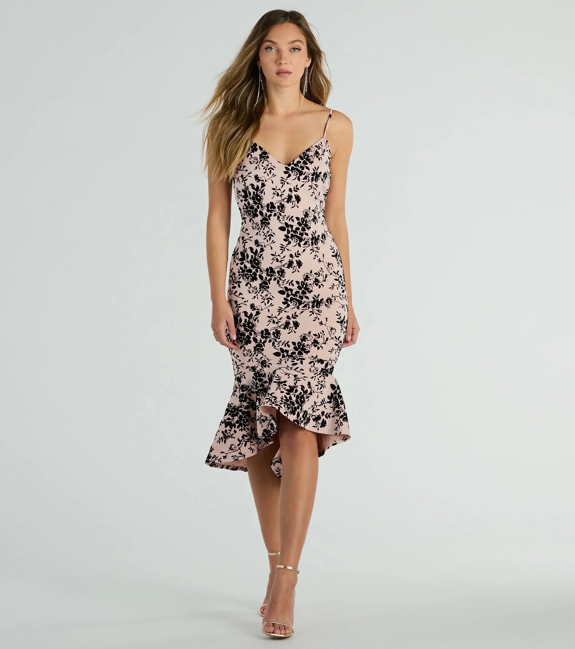 In The Garden Floral Velvet Midi Dress