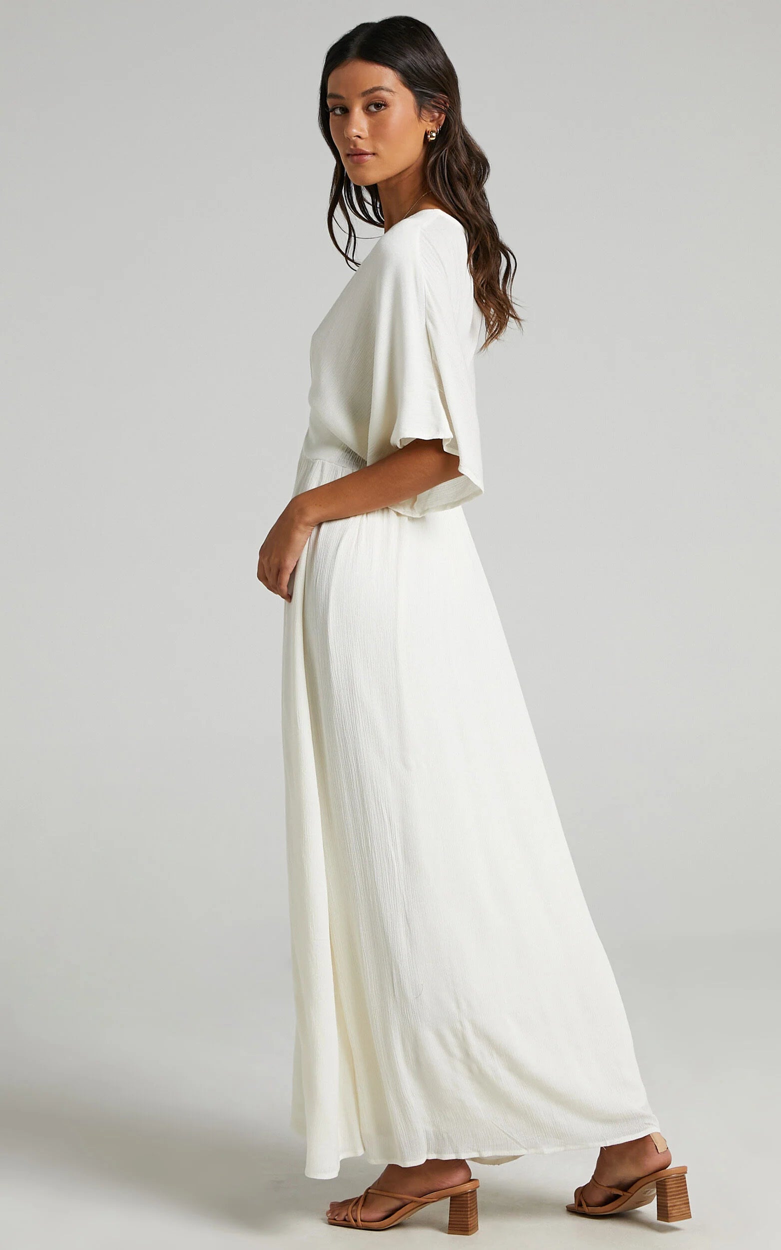 Sitting Pretty Maxi Dress - Short Sleeve Button Down Dress in Natural