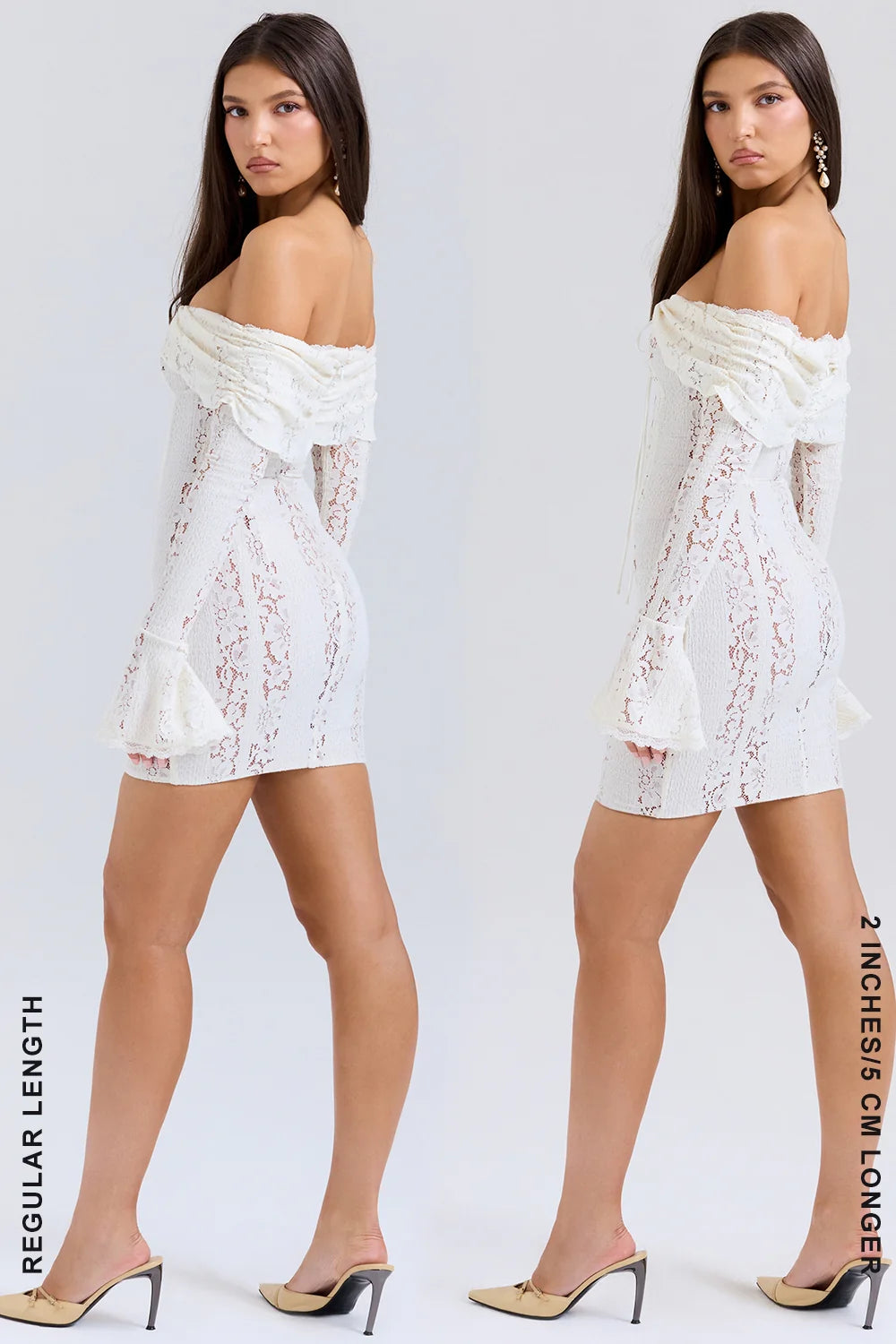Vintage Cream Floral Lace Off Shoulder Mini Dress