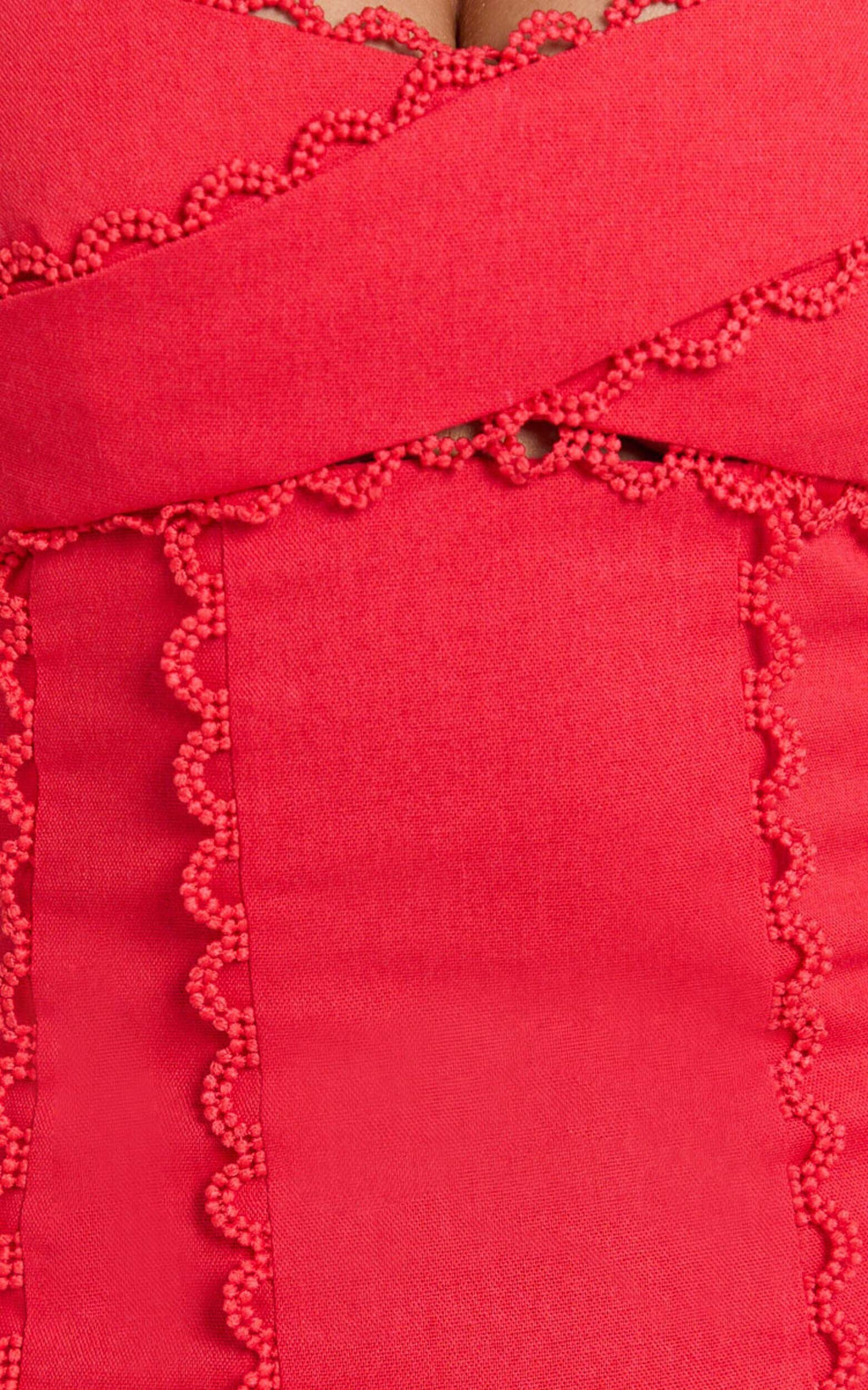 Gigi Mini Linen Dress - Sweetheart Tie Back Scallop Detail Dress in Red