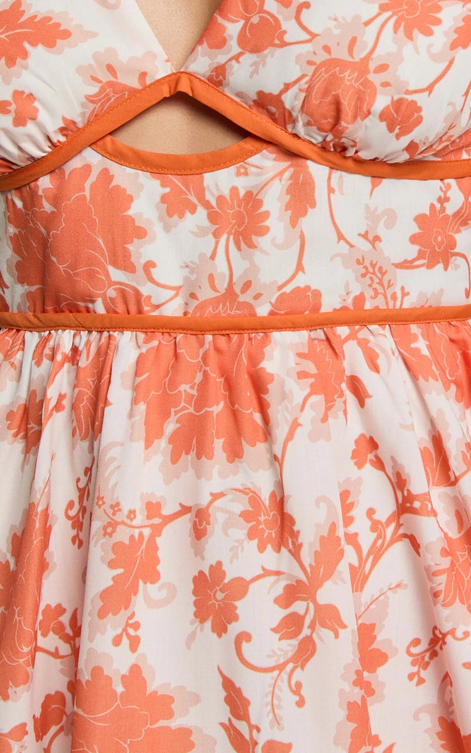 Natalia Mini Dress - Puff Sleeve Cut Out Dress in Orange Floral