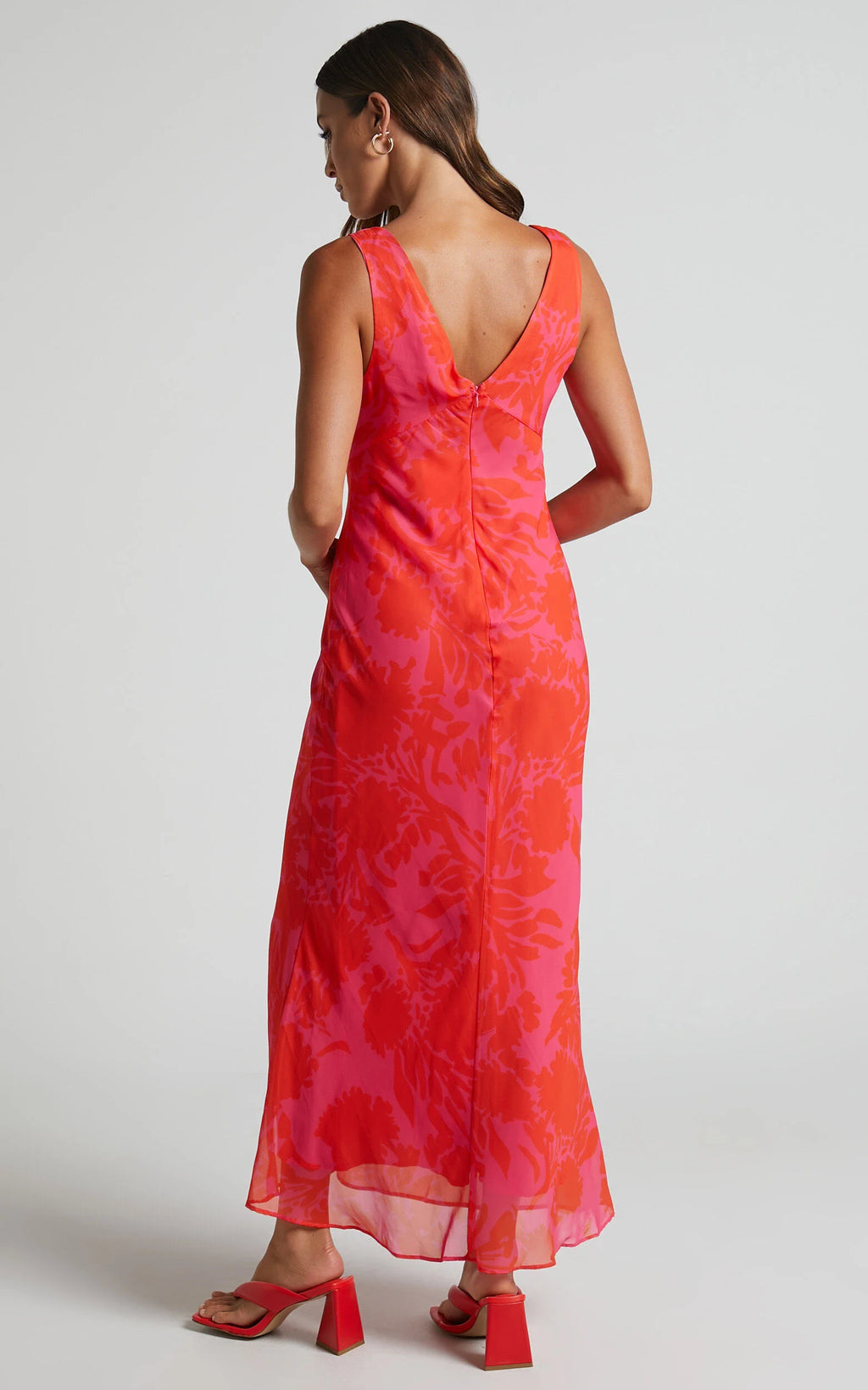 Jodie Midi Dress - V Neck Slip Dress in Pink Floral