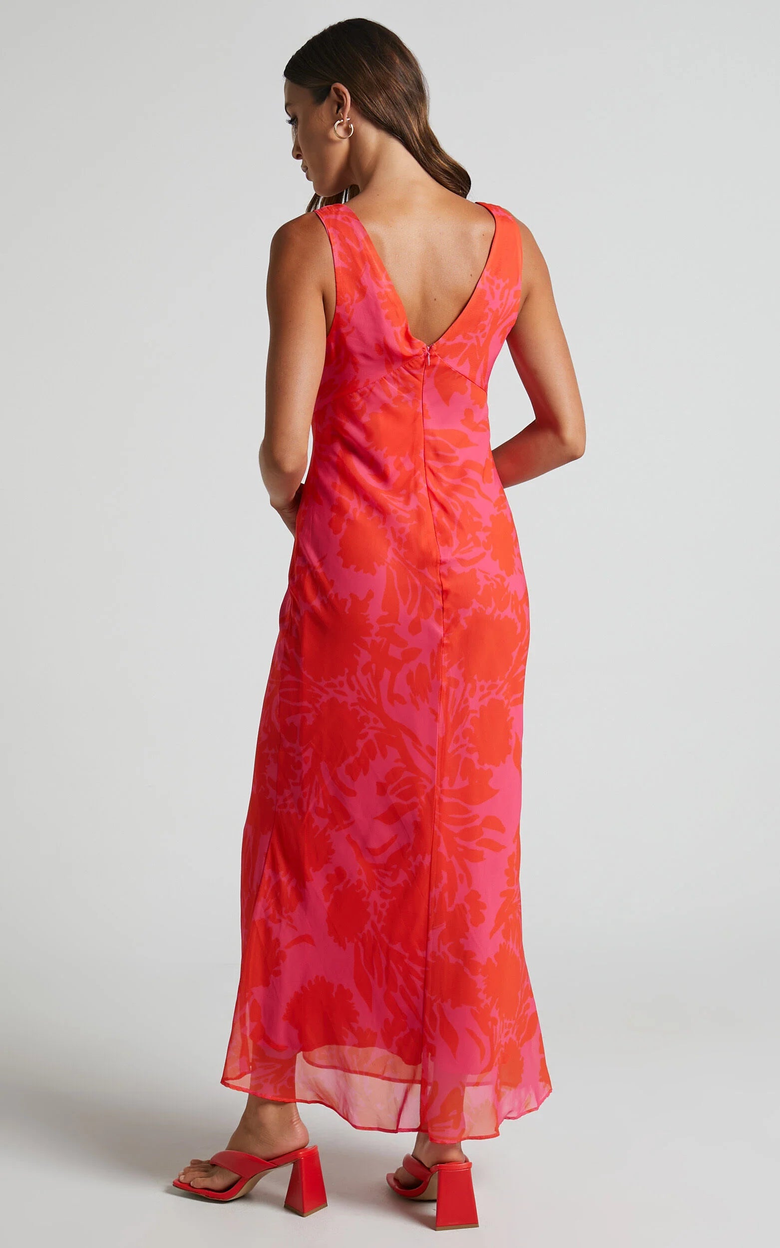 Jodie Midi Dress - V Neck Slip Dress in Pink Floral