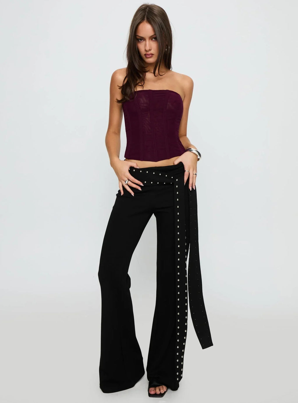 Oscuro Longline Mesh Corset Top Currant