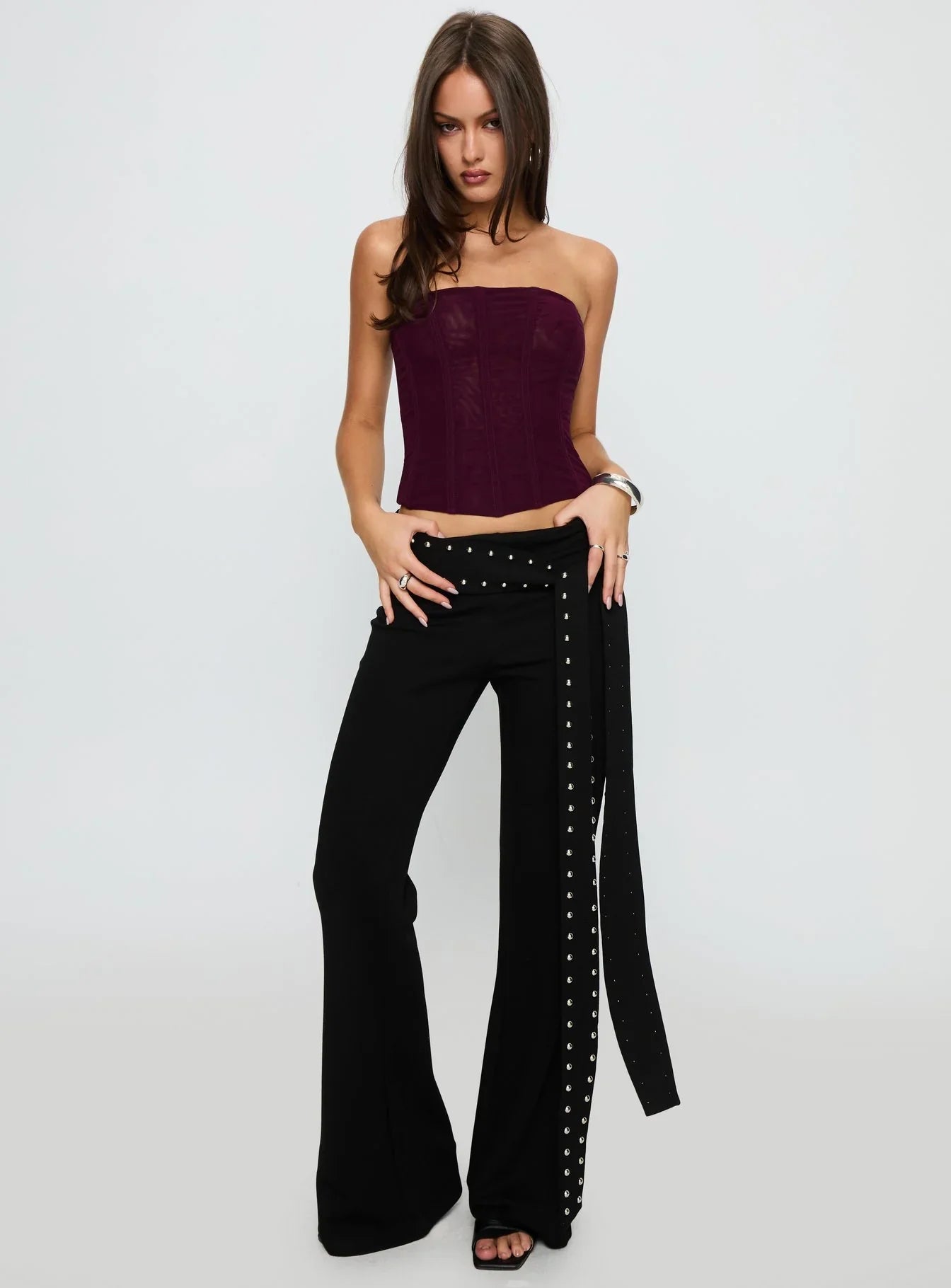 Oscuro Longline Mesh Corset Top Currant