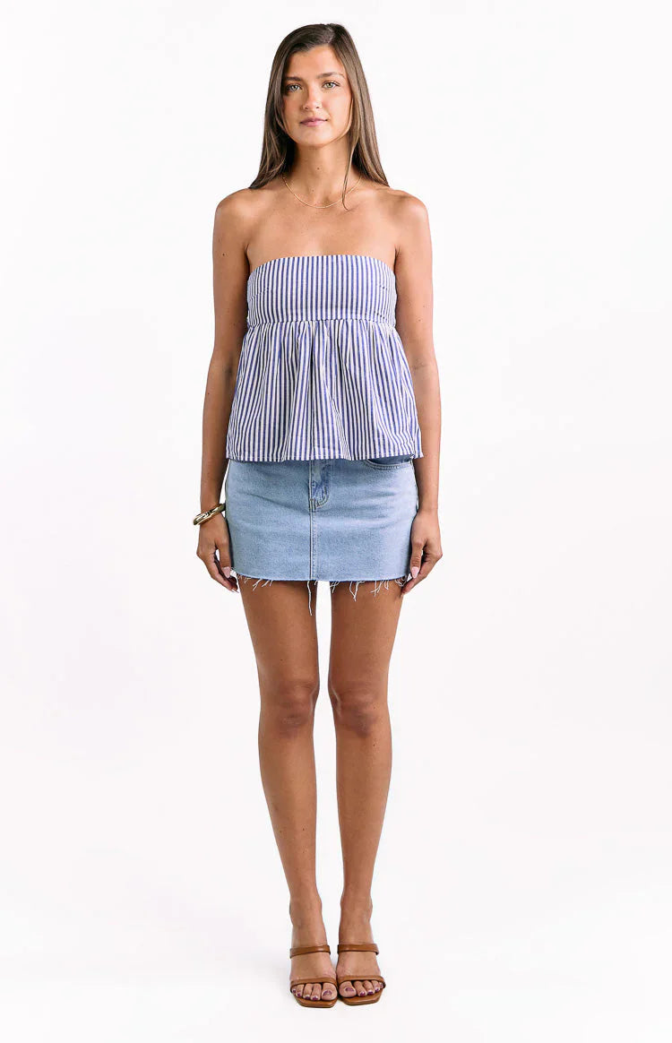 Klee Dark Blue Strapless Tie Back Top