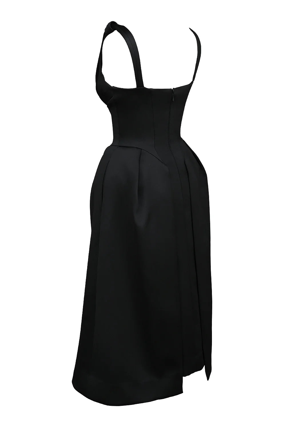 Black Satin Twist Strap Midi Dress