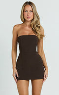 Selena Mini Dress - Strapless Fitted Dress in Dark Chocolate