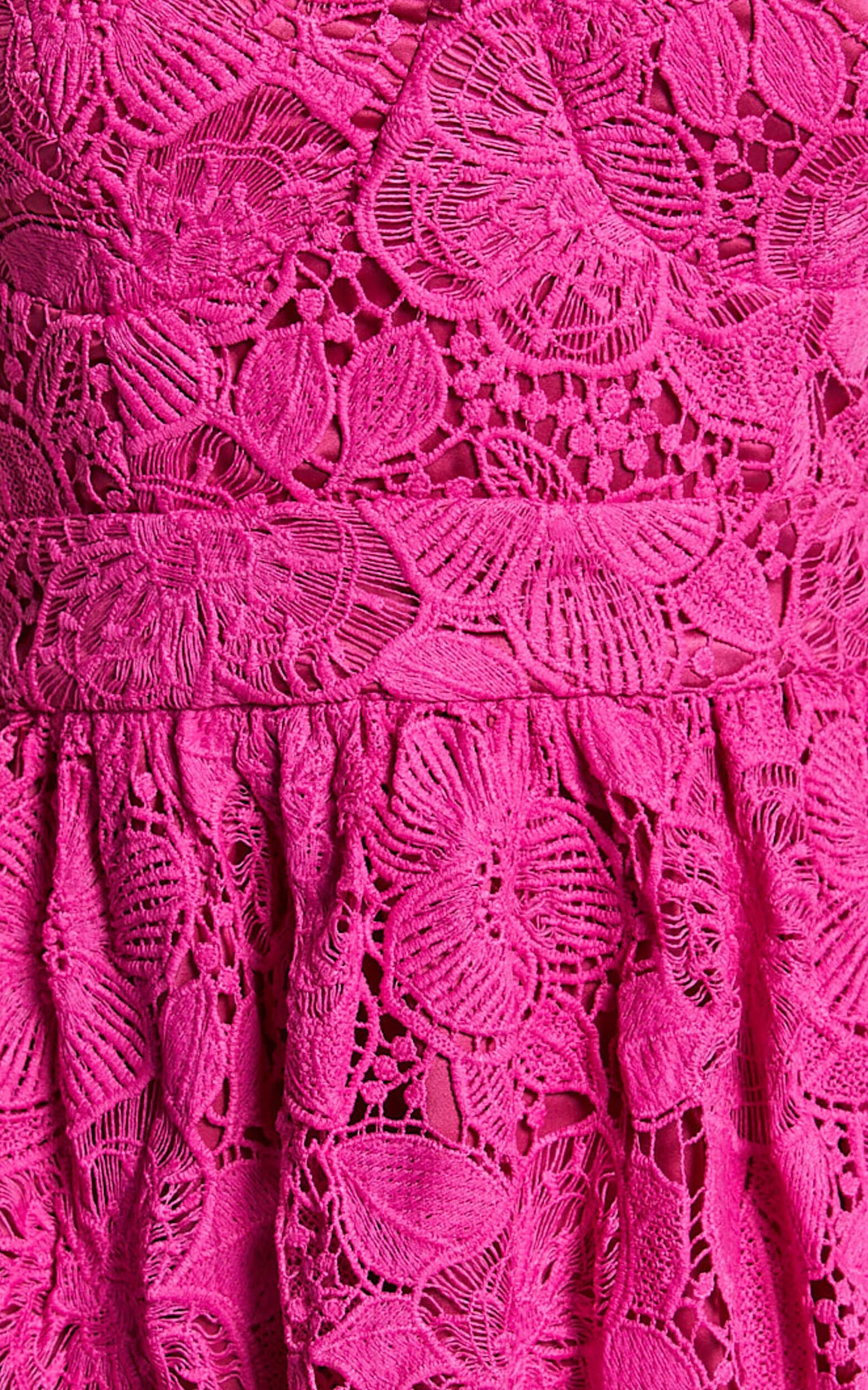 Gabriela Midi Dress - Strapless Lace Dress in Magenta