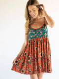 Gigi Mini Dress - Teal Orange Mixed Floral