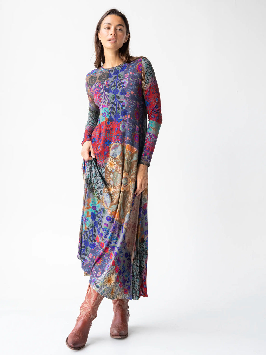 Stevie ButterSoft Knit Maxi Dress - Blue Patchwork