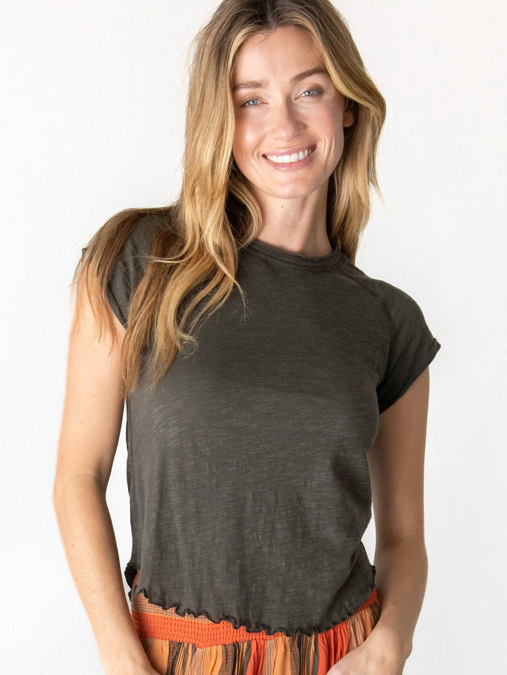 Lily Cotton Short Sleeve Tee Shirt - Charcoal