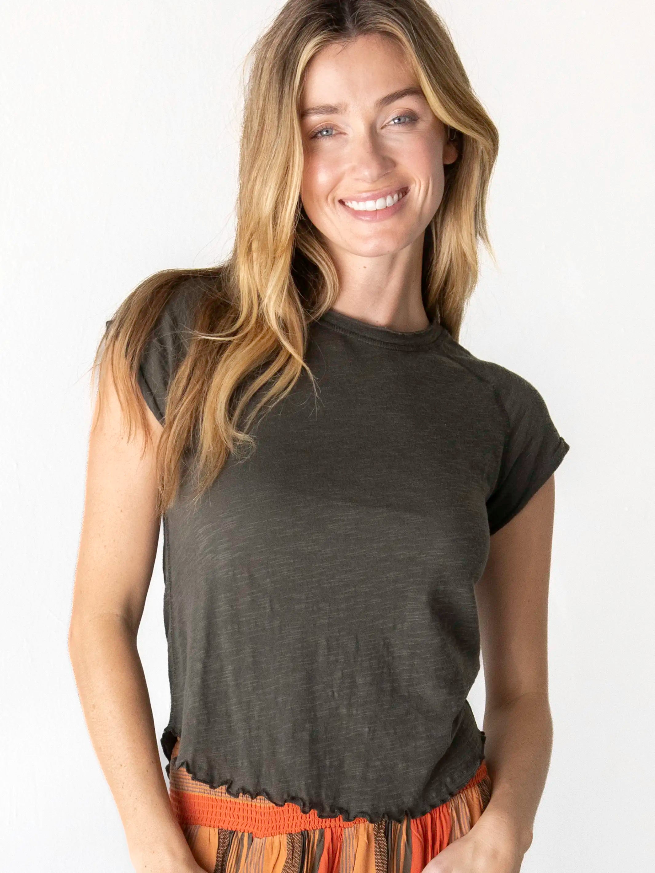 Lily Cotton Short Sleeve Tee Shirt - Charcoal