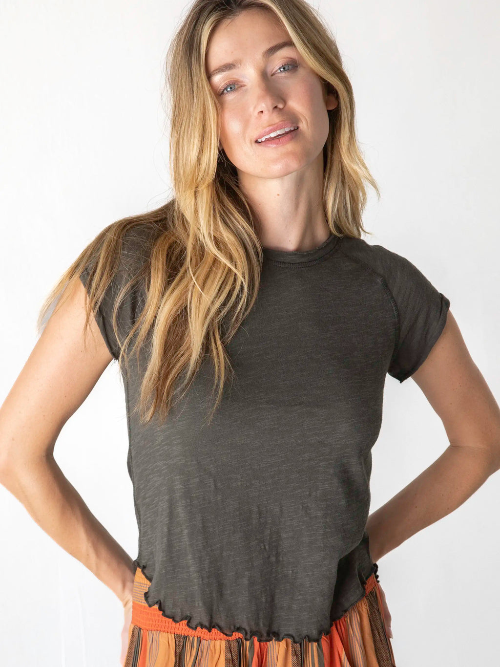 Lily Cotton Short Sleeve Tee Shirt - Charcoal