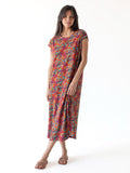 Frankie Knit Cotton Tee Midi Dress - Rust Turquoise Floral