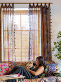 Printed Curtain Panel - Grey Periwinkle Border