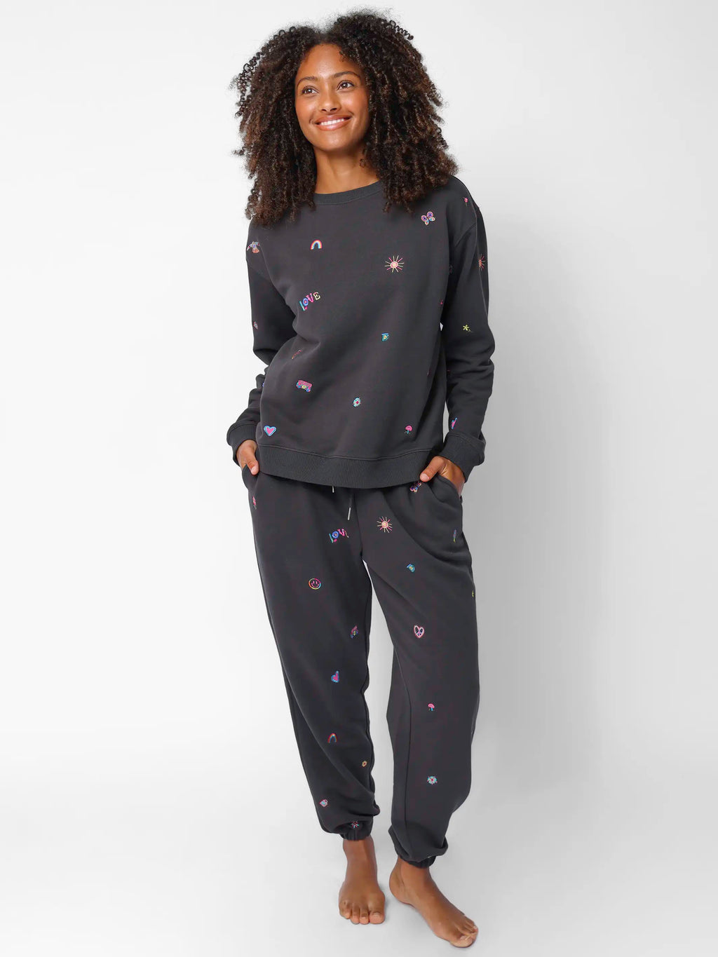 Fave Little Things Embroidered Sweatshirt - Charcoal Doodle