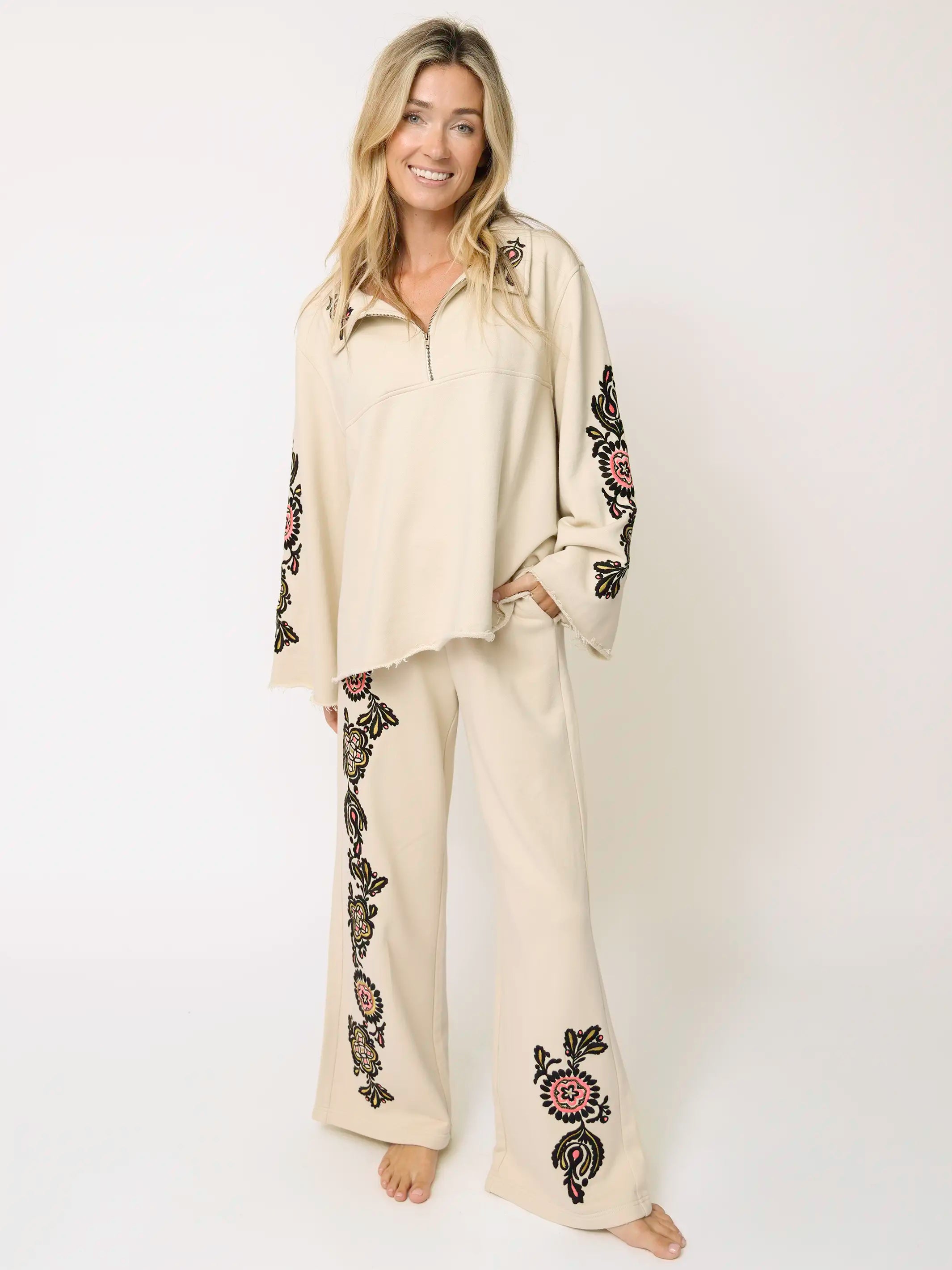 Easy Does It Embroidered Sweatshirt - Cream