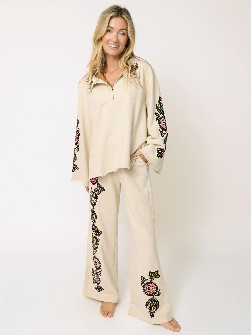 Easy Does It Embroidered Sweatpants - Cream