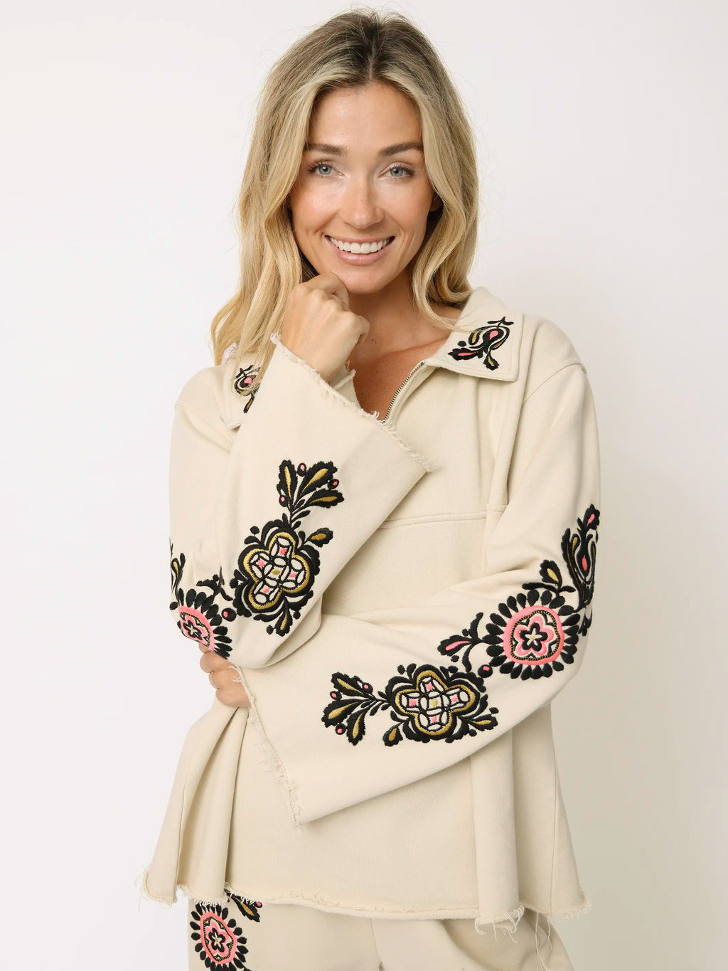 Easy Does It Embroidered Sweatshirt - Cream
