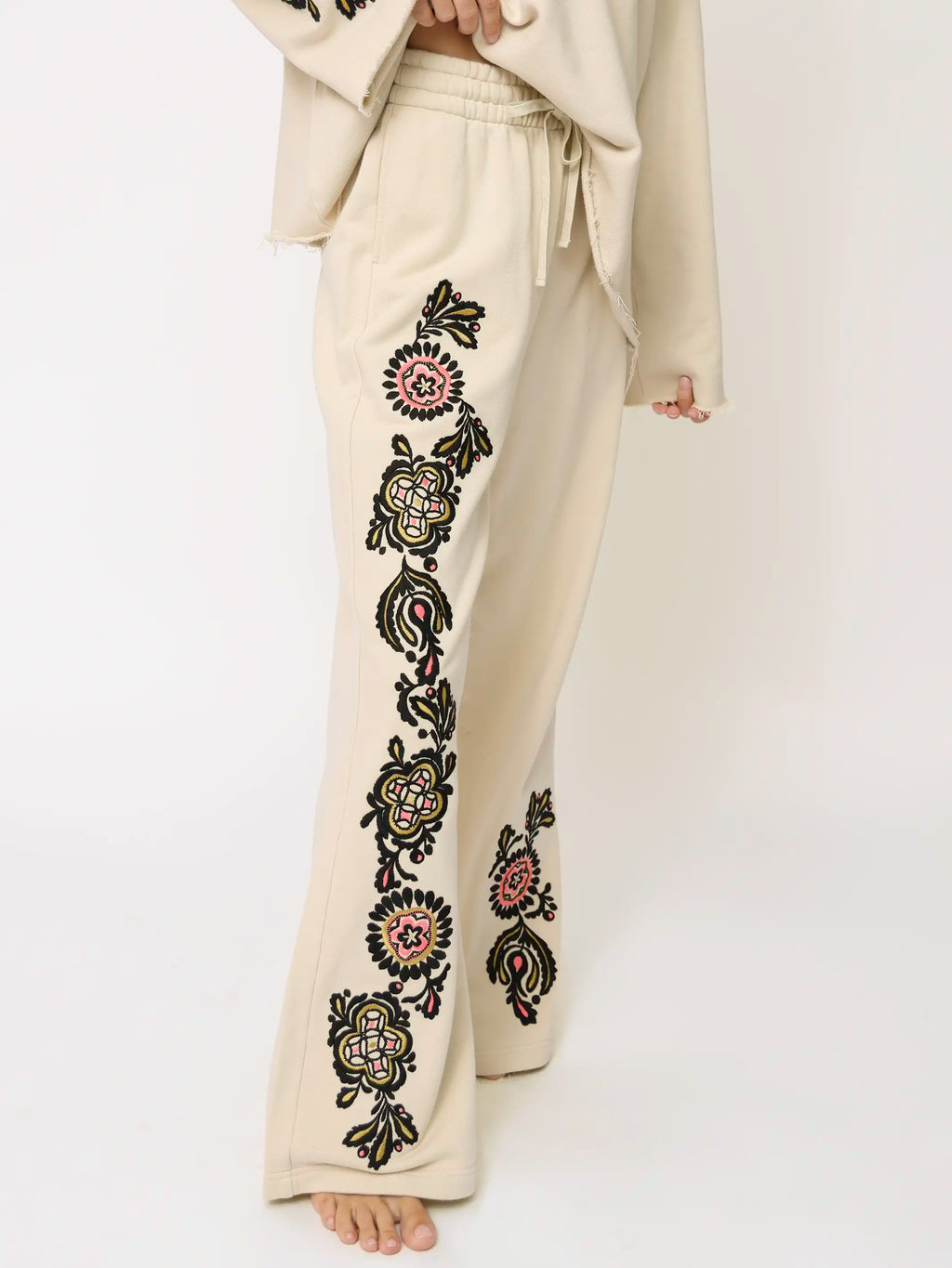 Easy Does It Embroidered Sweatpants - Cream