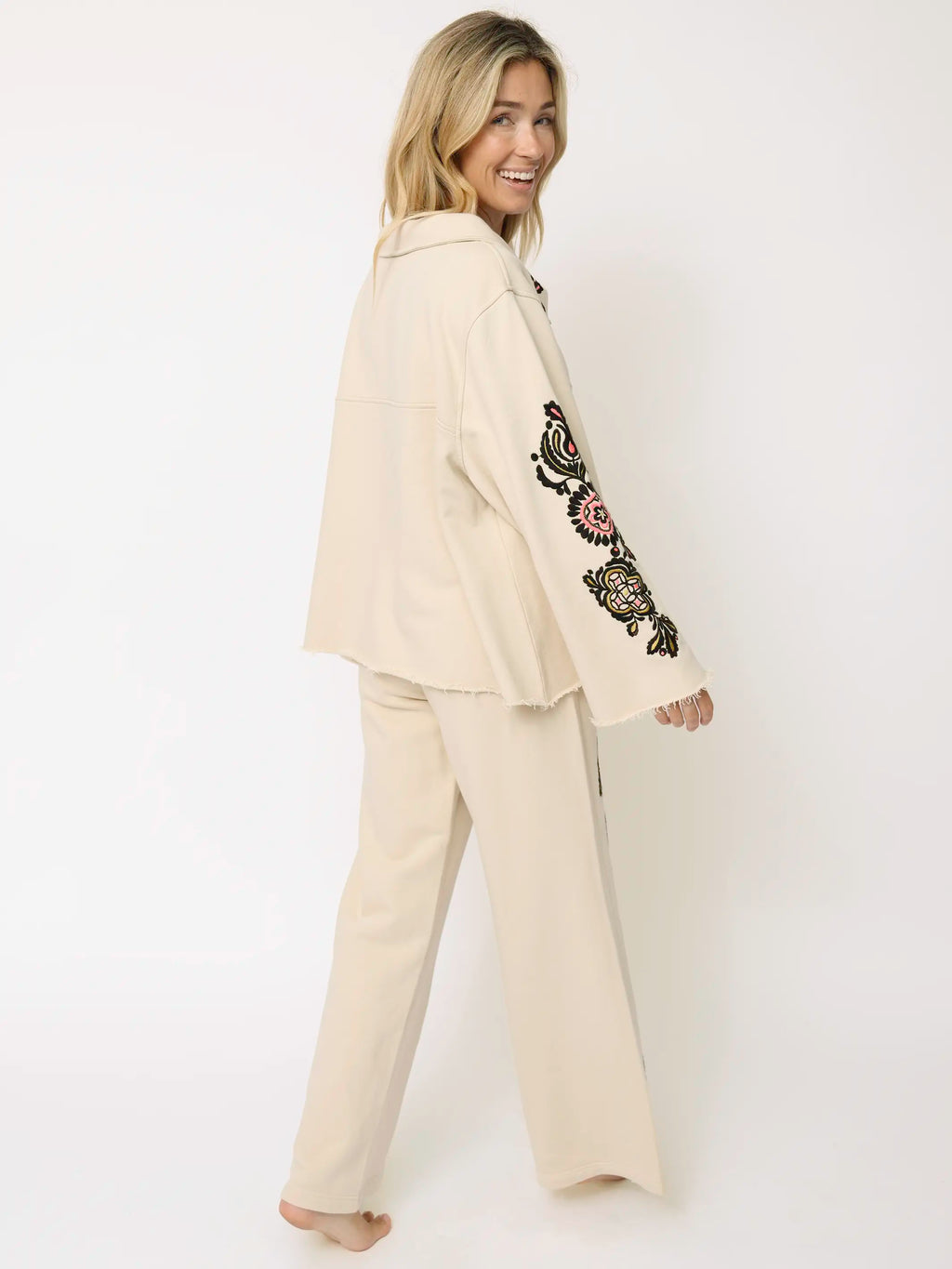Easy Does It Embroidered Sweatpants - Cream