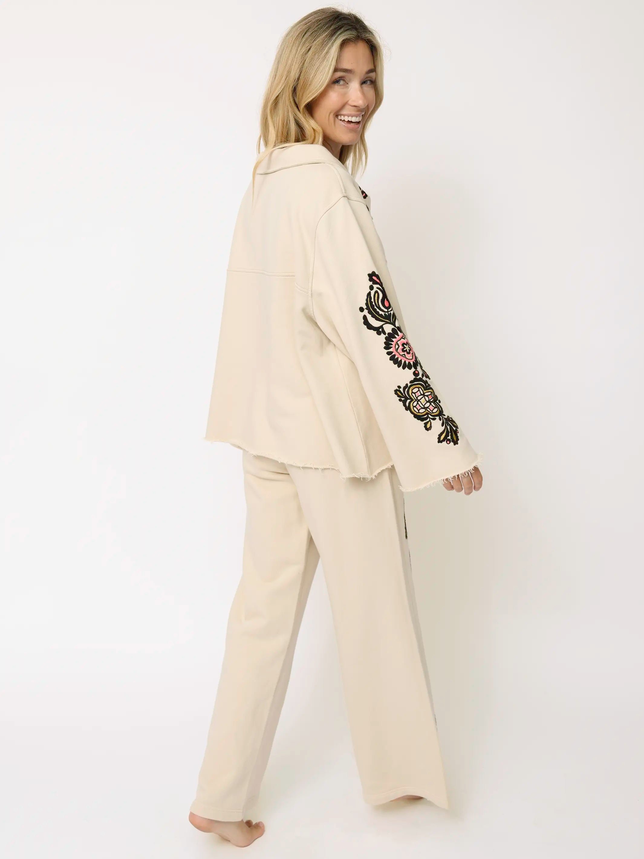 Easy Does It Embroidered Sweatpants - Cream