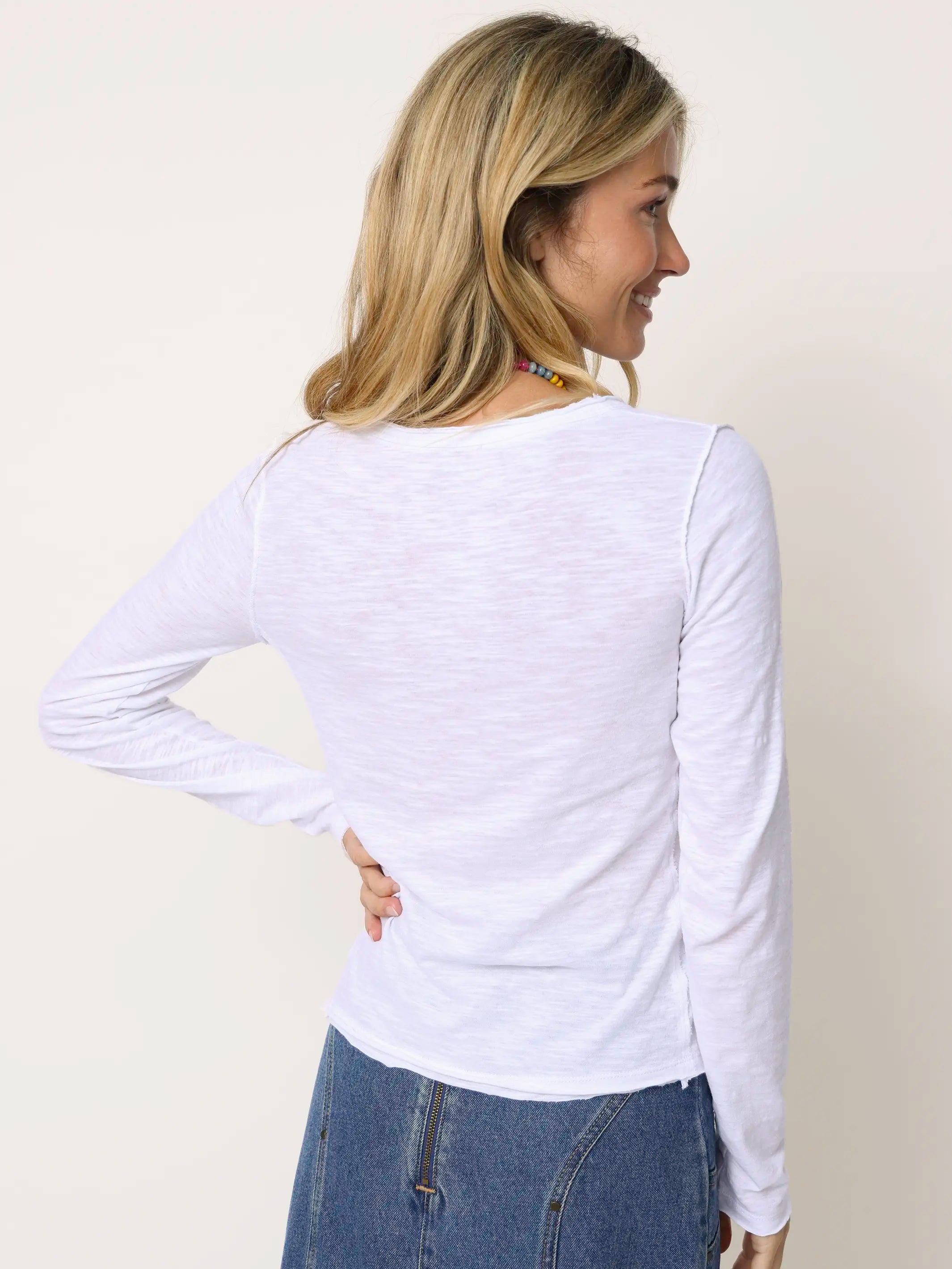 Molly Cotton Long Sleeve Tee Shirt - White