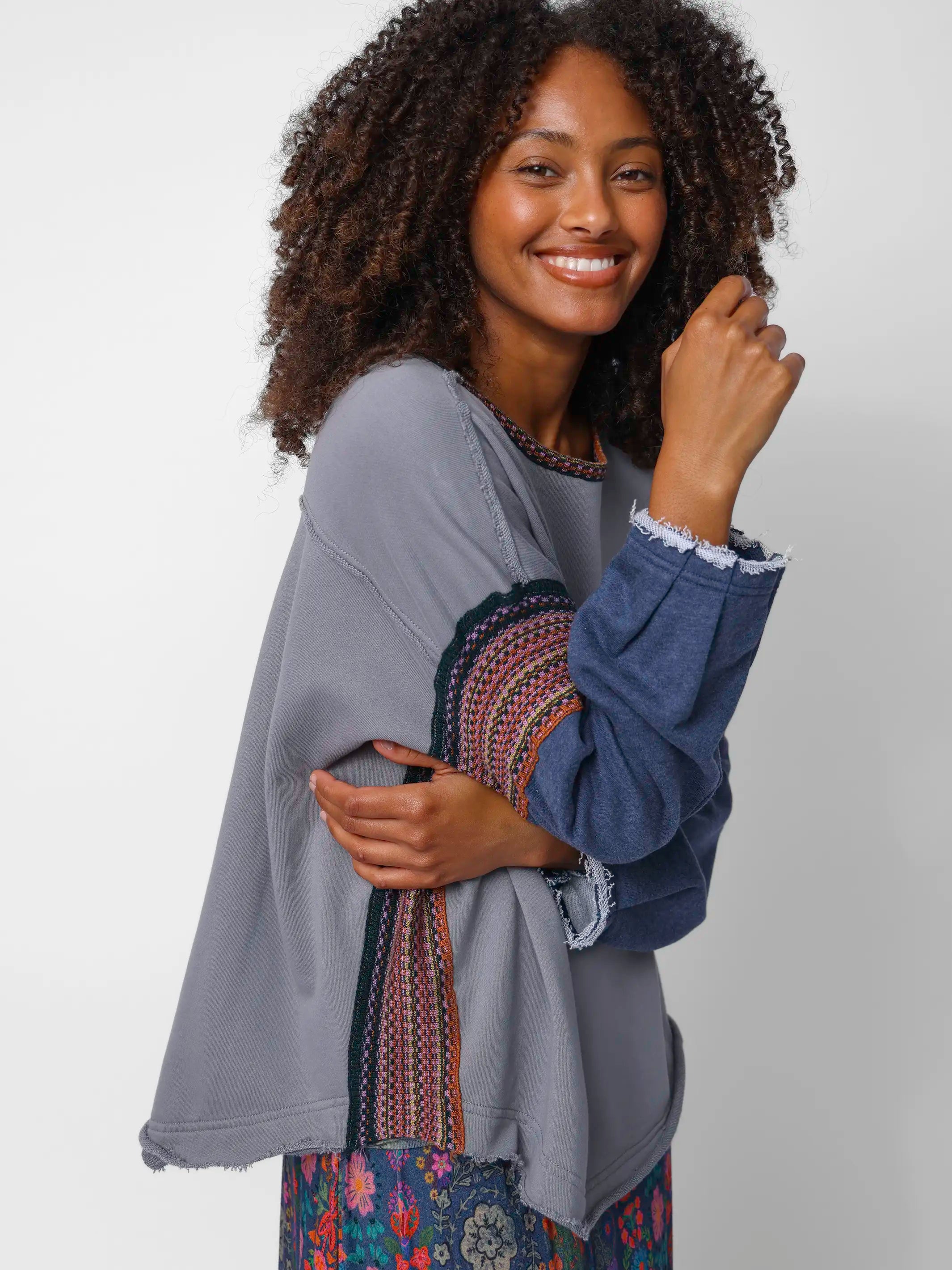 Knit Trim Sweatshirt - Dove Grey