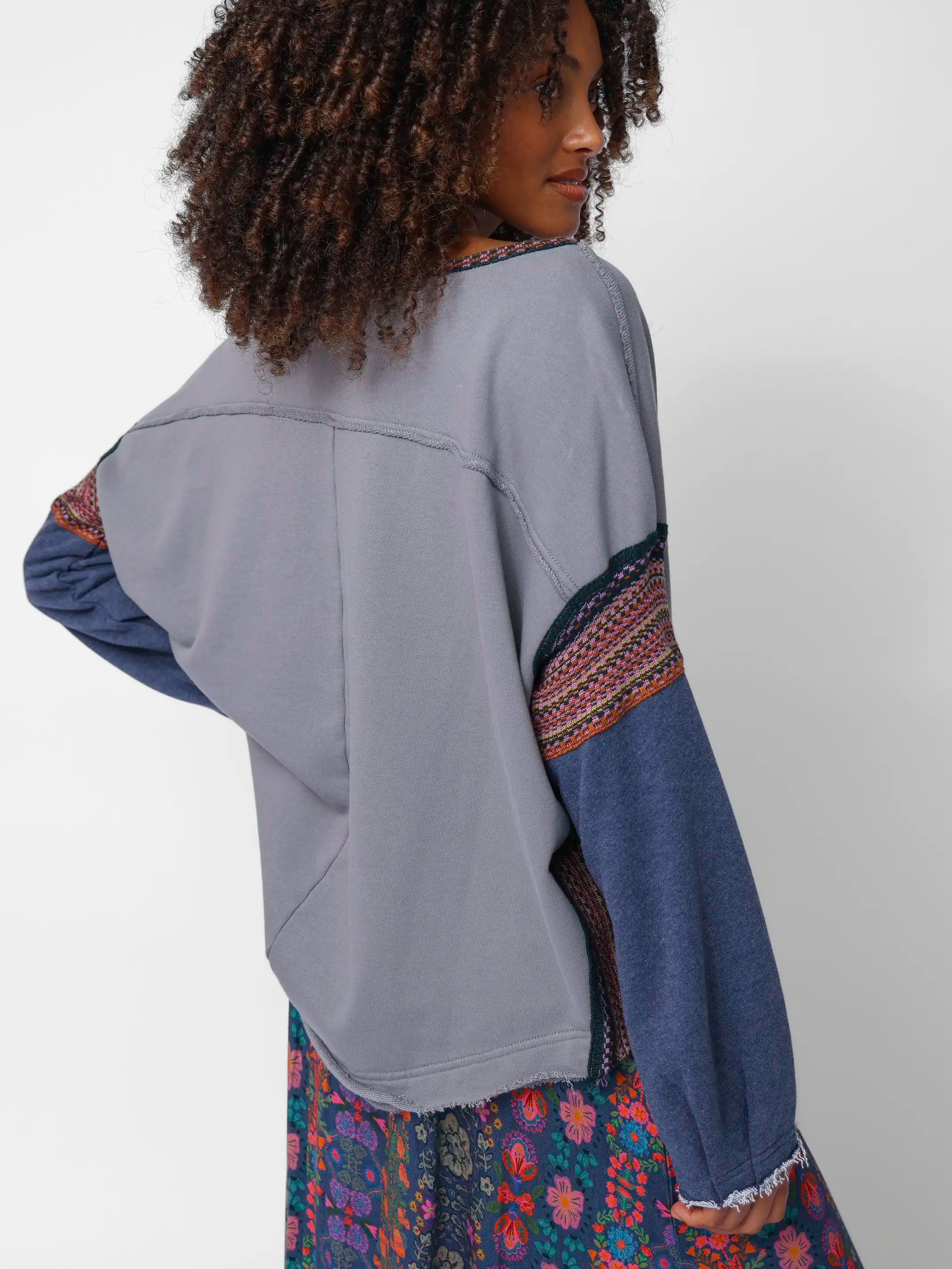 Knit Trim Sweatshirt - Dove Grey