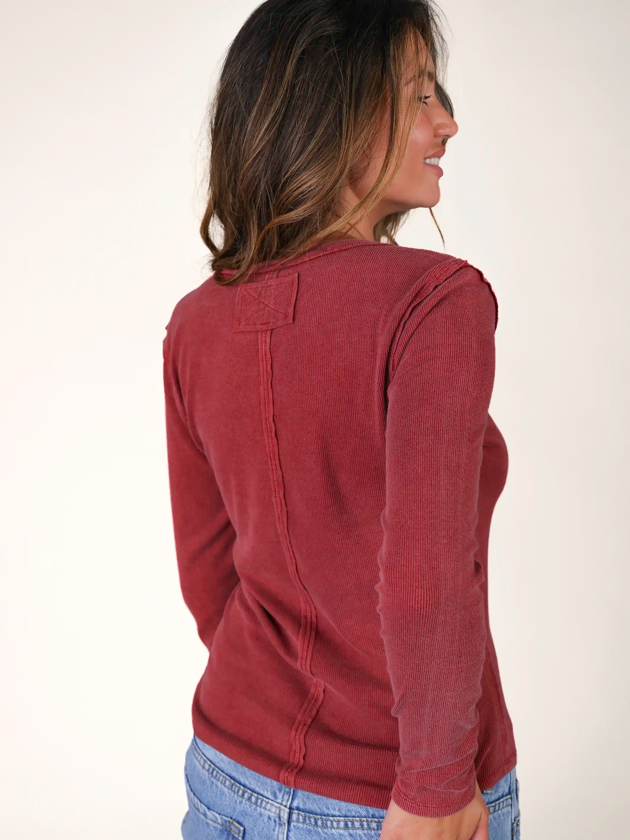 Layer Up Ribbed Henley - Red Clay