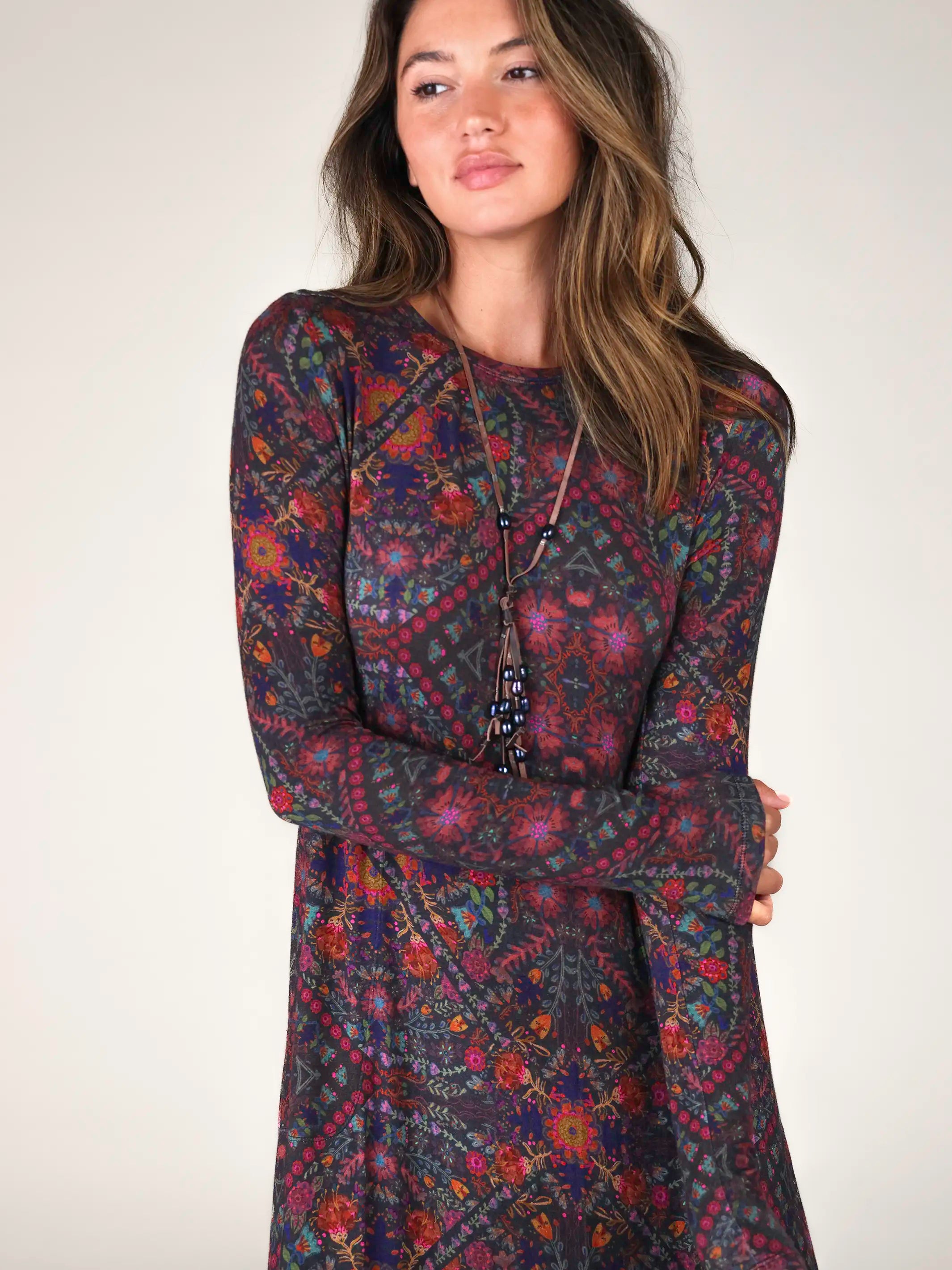Stevie ButterSoft Knit Maxi Dress - Mandala Charcoal Folk Floral