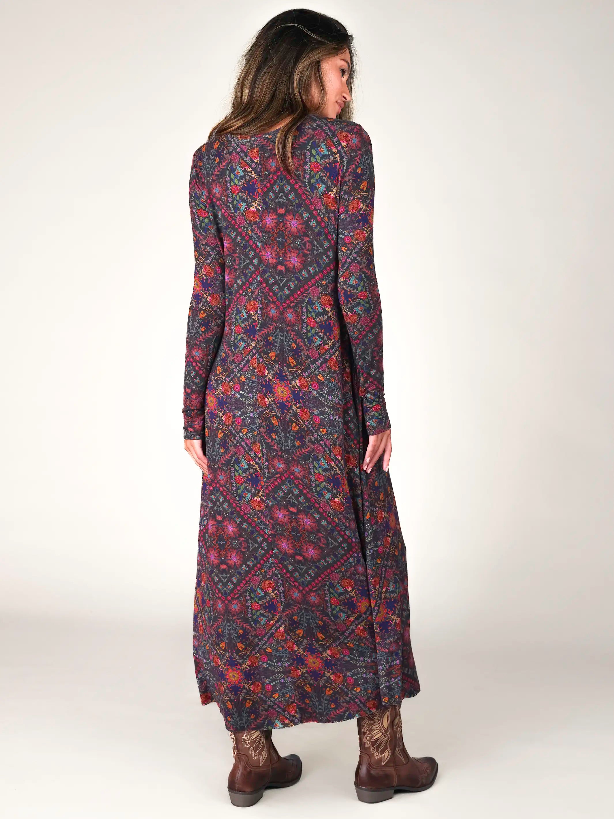 Stevie ButterSoft Knit Maxi Dress - Mandala Charcoal Folk Floral