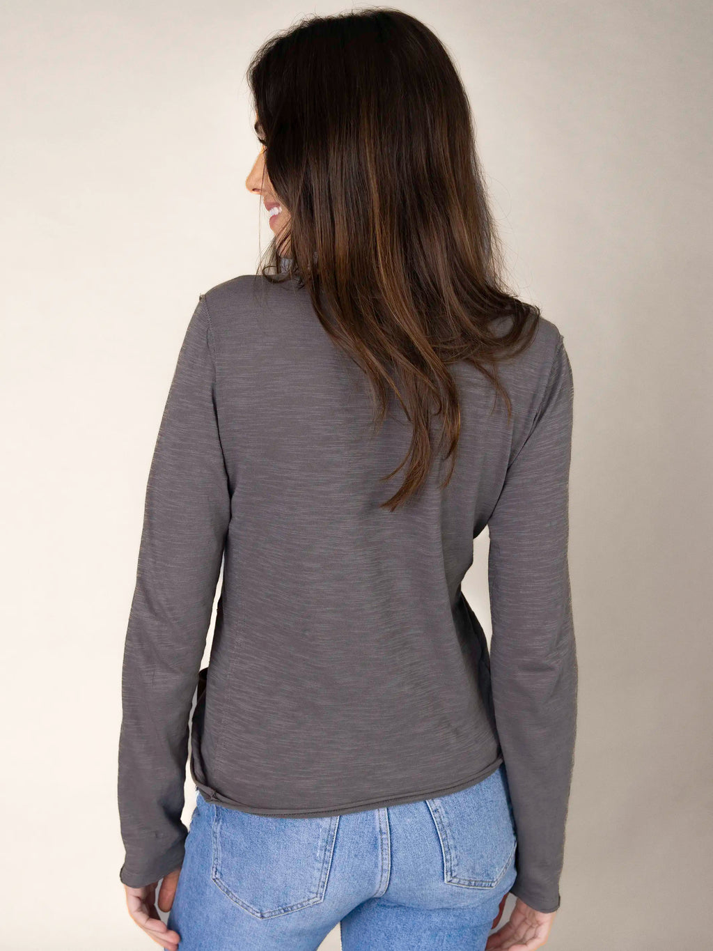 Molly Cotton Long Sleeve Tee Shirt - Charcoal