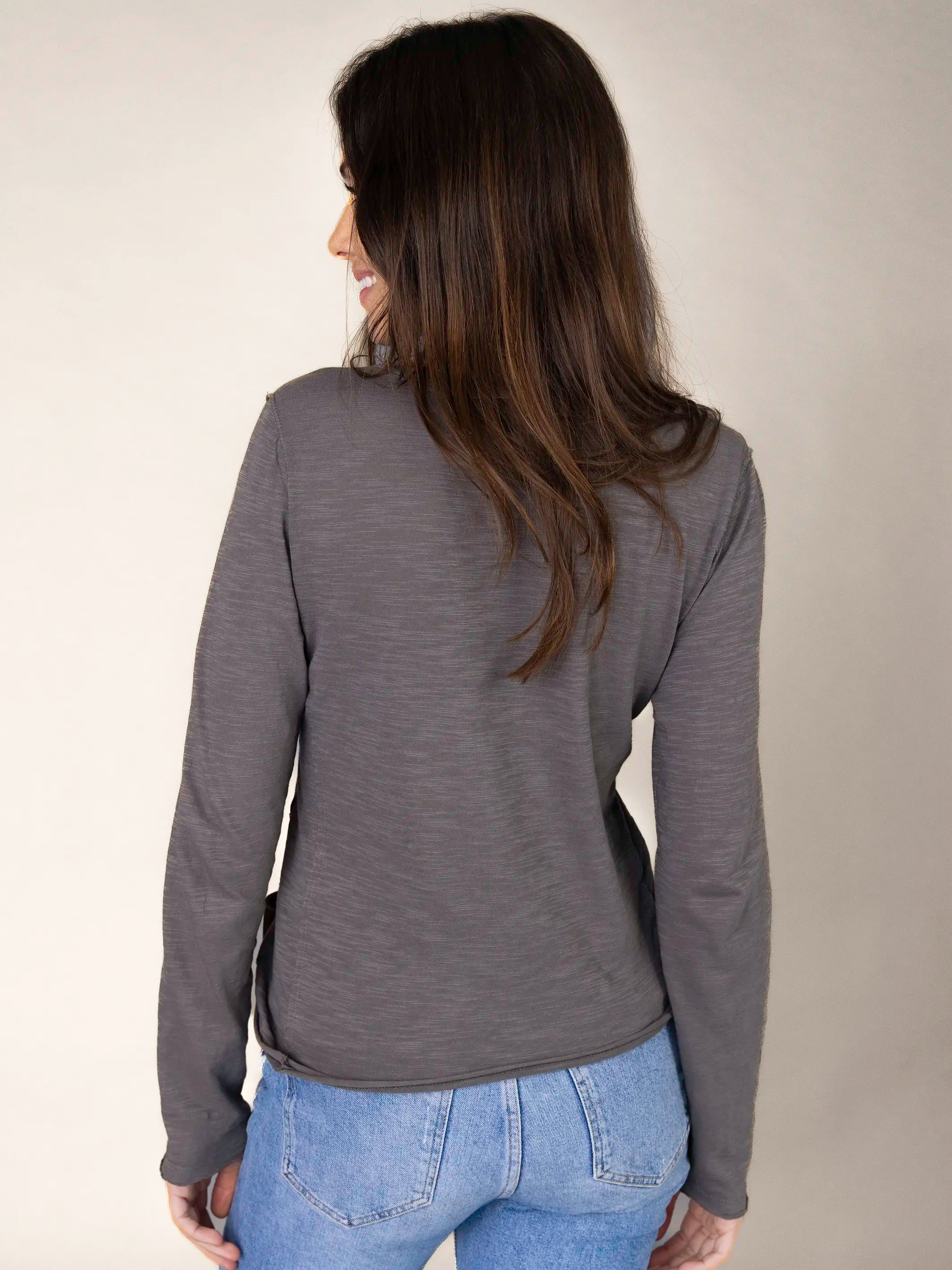 Molly Cotton Long Sleeve Tee Shirt - Charcoal