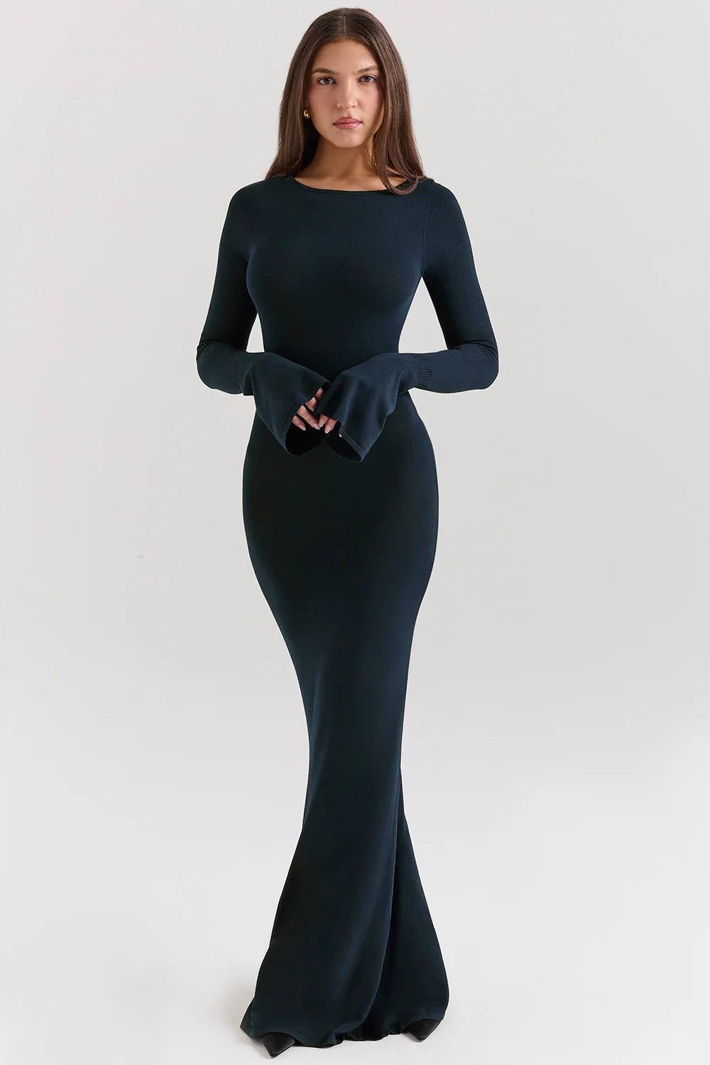 Midnight Blue Silky Knit Maxi Dress
