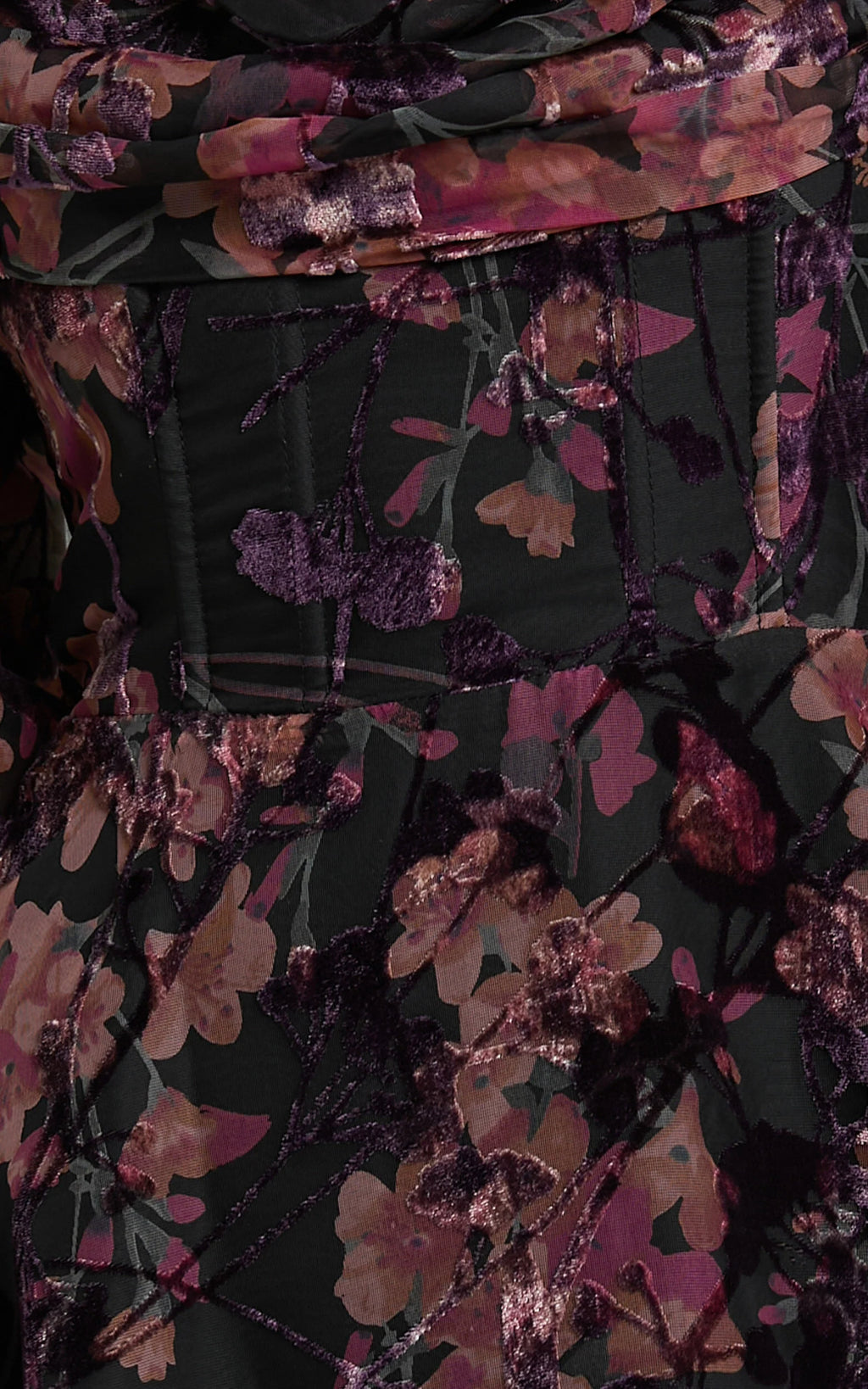 Jessell Mini Dress - Long Sleeve Cowl Corset Dress in Burnt Out Floral