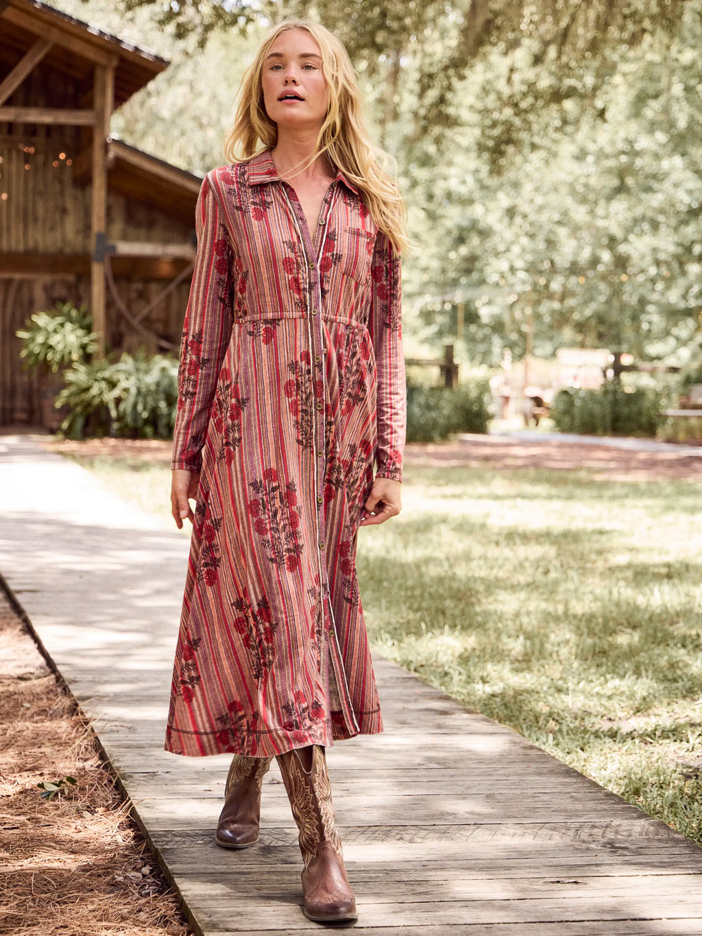 Christa Knit Cotton Maxi Dress - Batik Garden Red