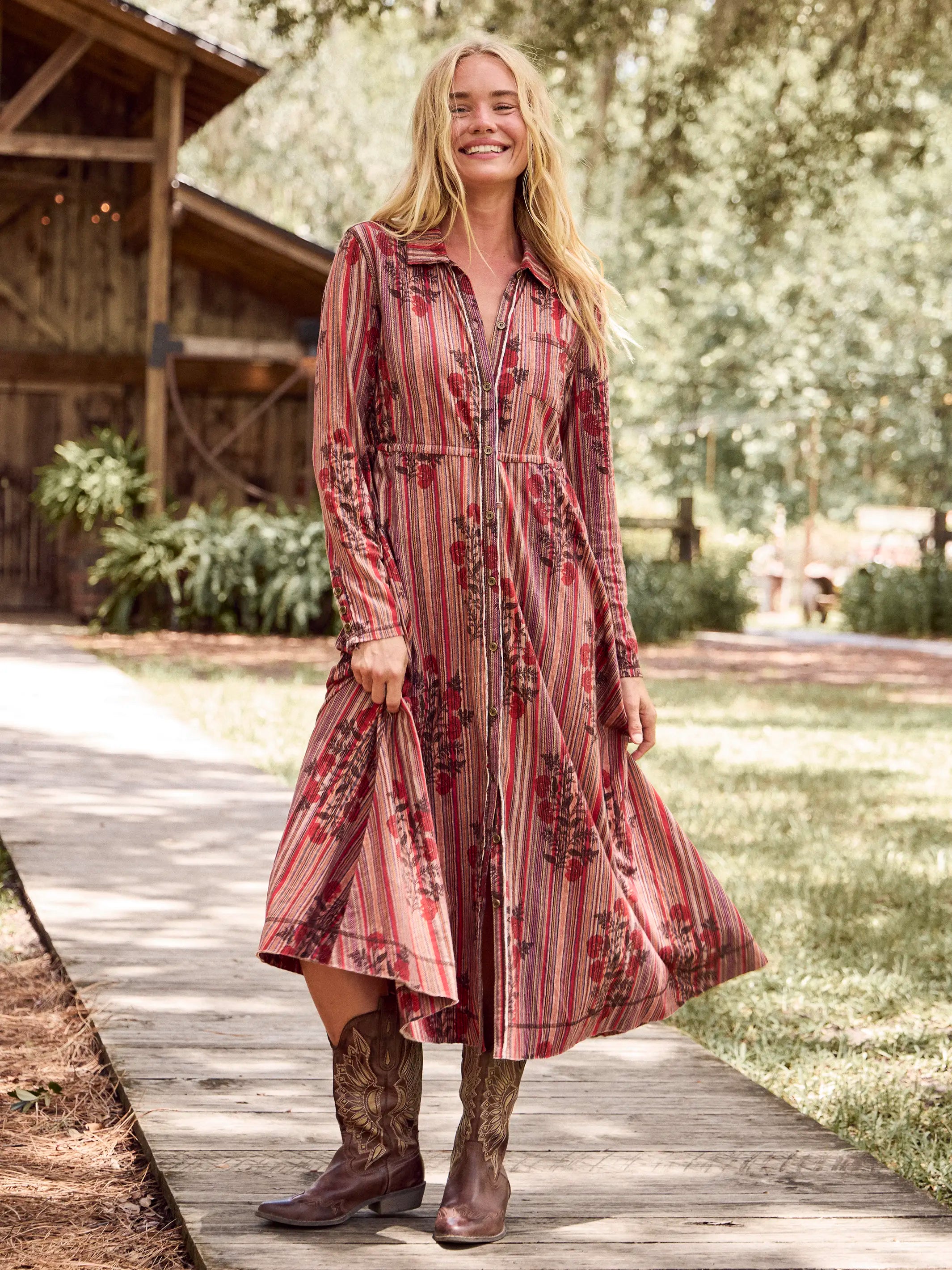 Christa Knit Cotton Maxi Dress - Batik Garden Red
