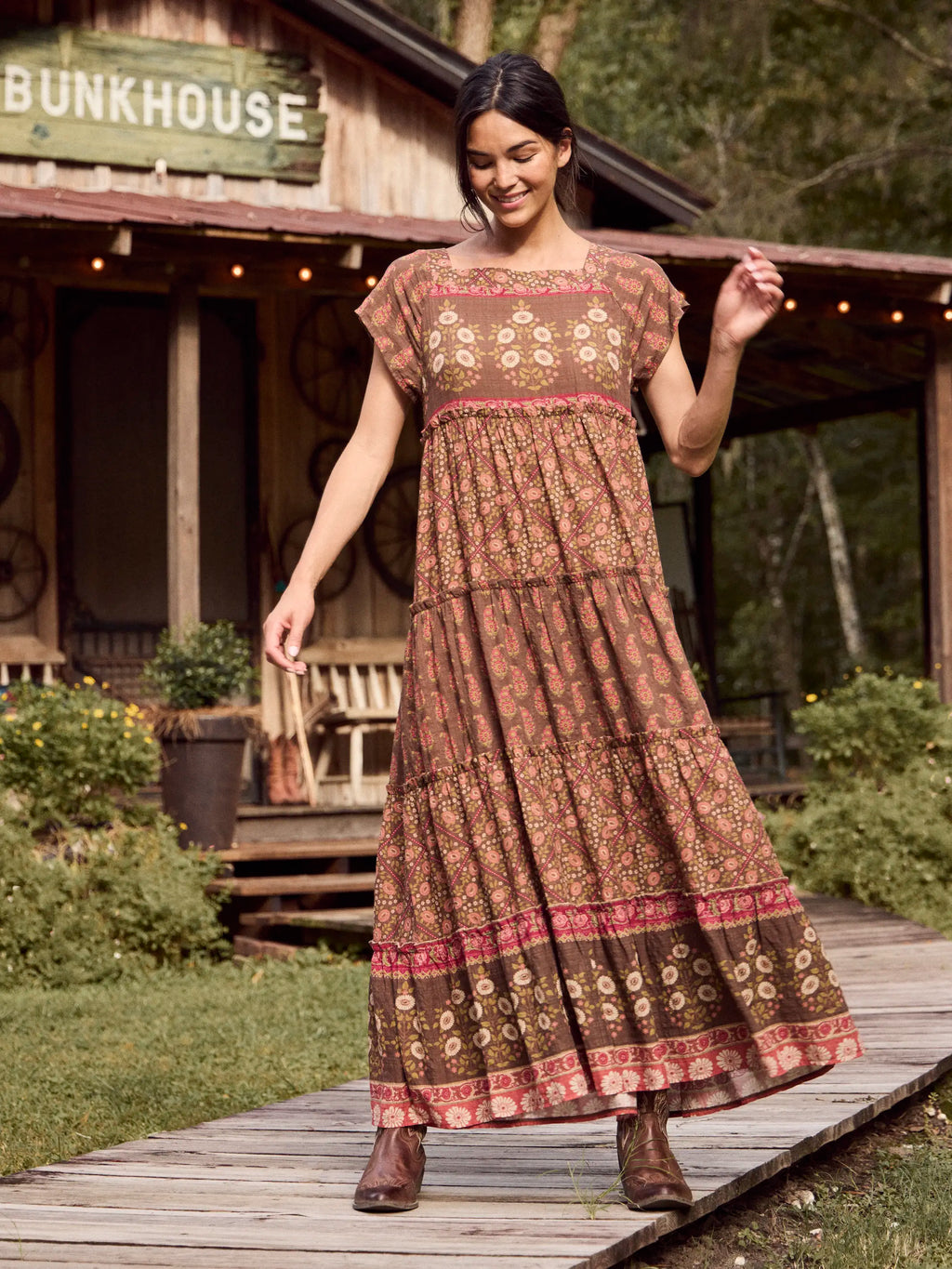 Berkley Maxi Dress - Wildflower Tiles Chocolate