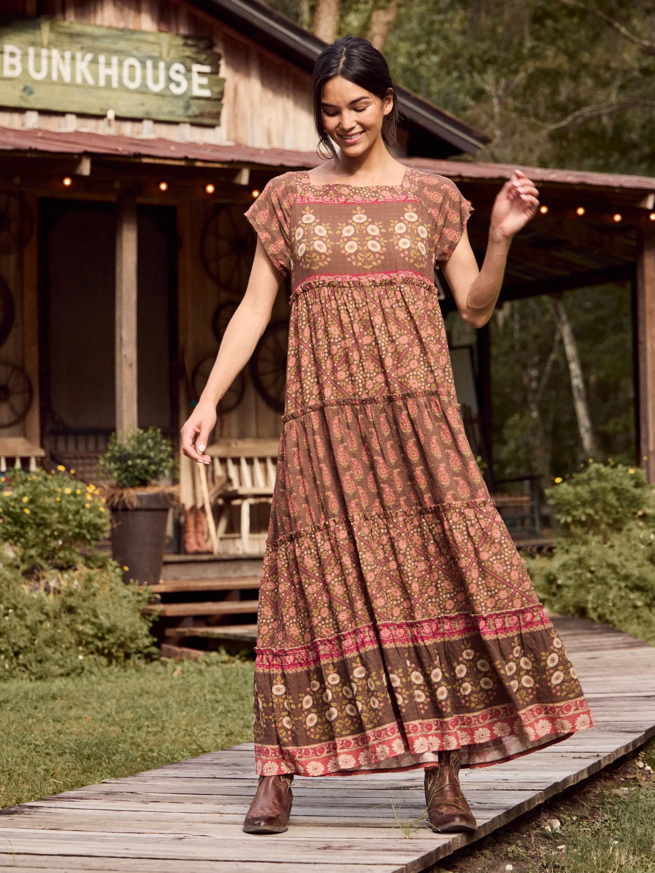 Berkley Maxi Dress - Wildflower Tiles Chocolate