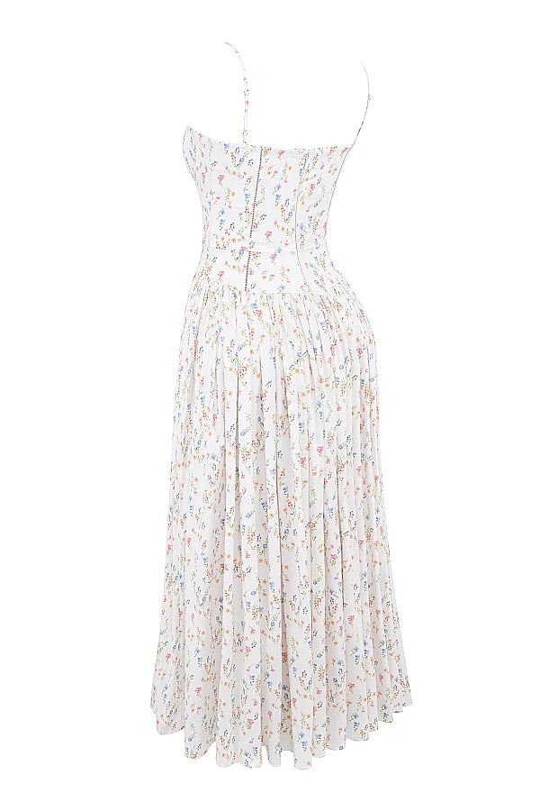 White Posy Print Cotton Maxi Sundress