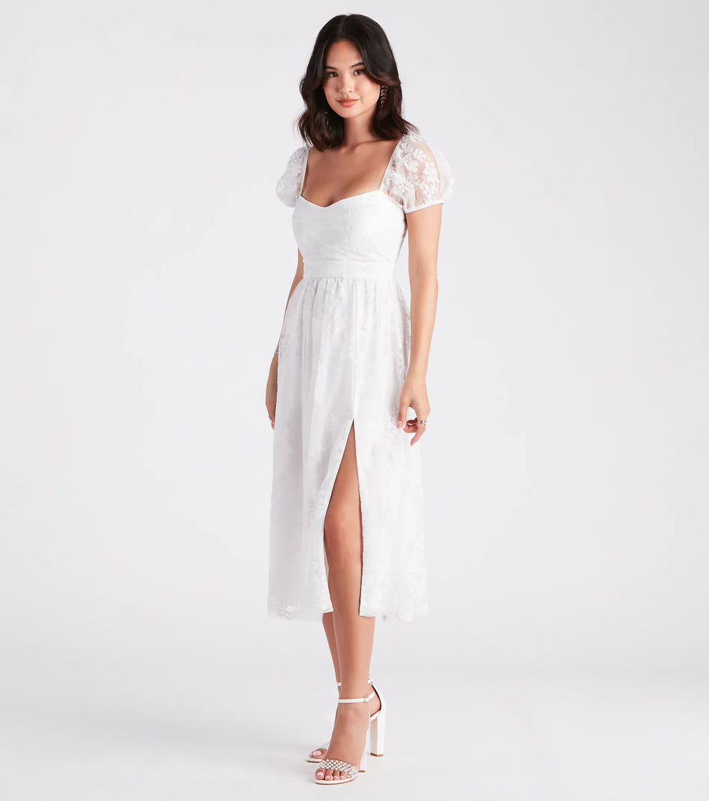 Mary Formal Flocked Velvet A-Line Midi Dress
