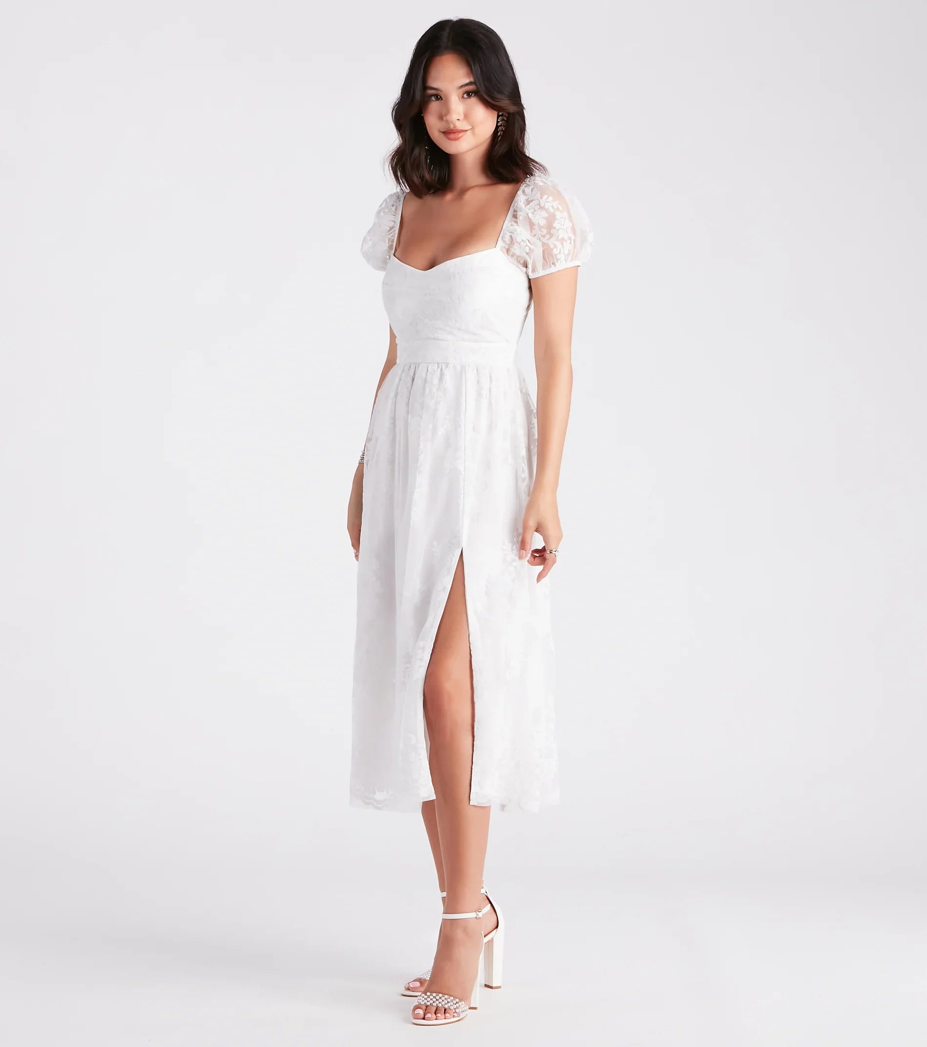 Mary Formal Flocked Velvet A-Line Midi Dress