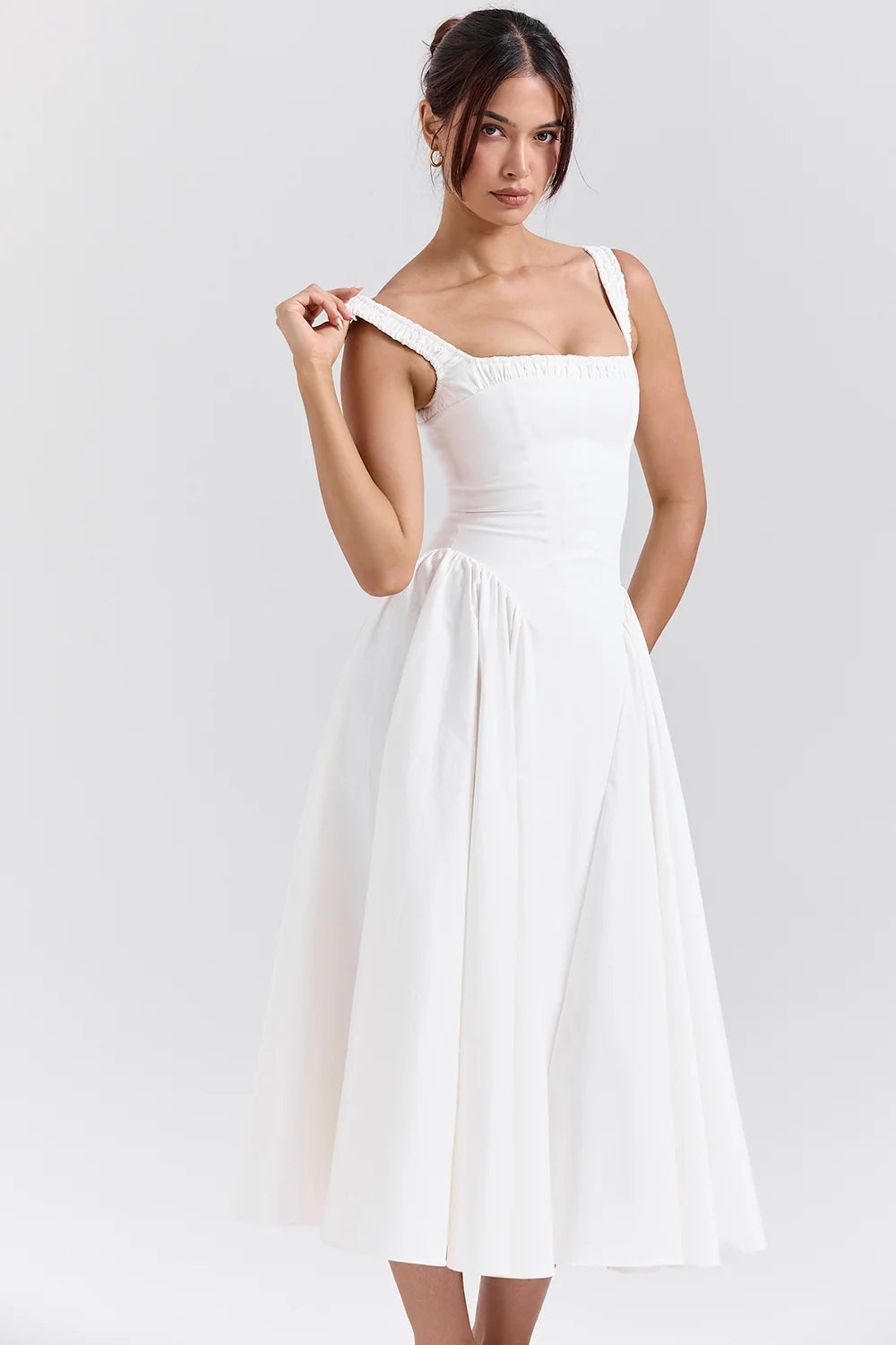 White Cotton Midi Sundress