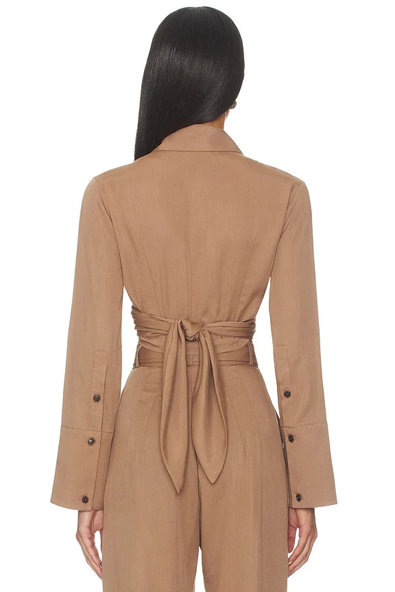 Collared Long Sleeve Wrap Top