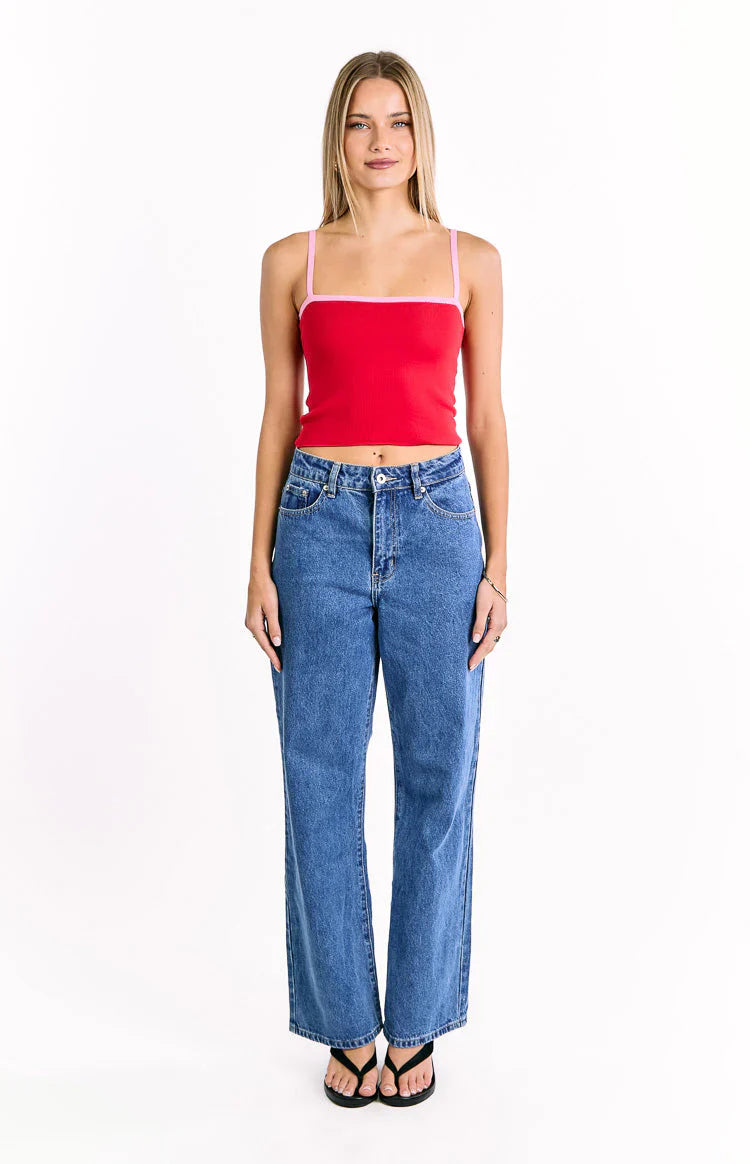 Florrie Red Pink Contrast Knit Top