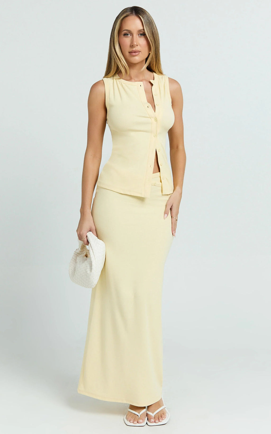 Brittany Two Piece Set - Ribbed Skirt Set in Yellow