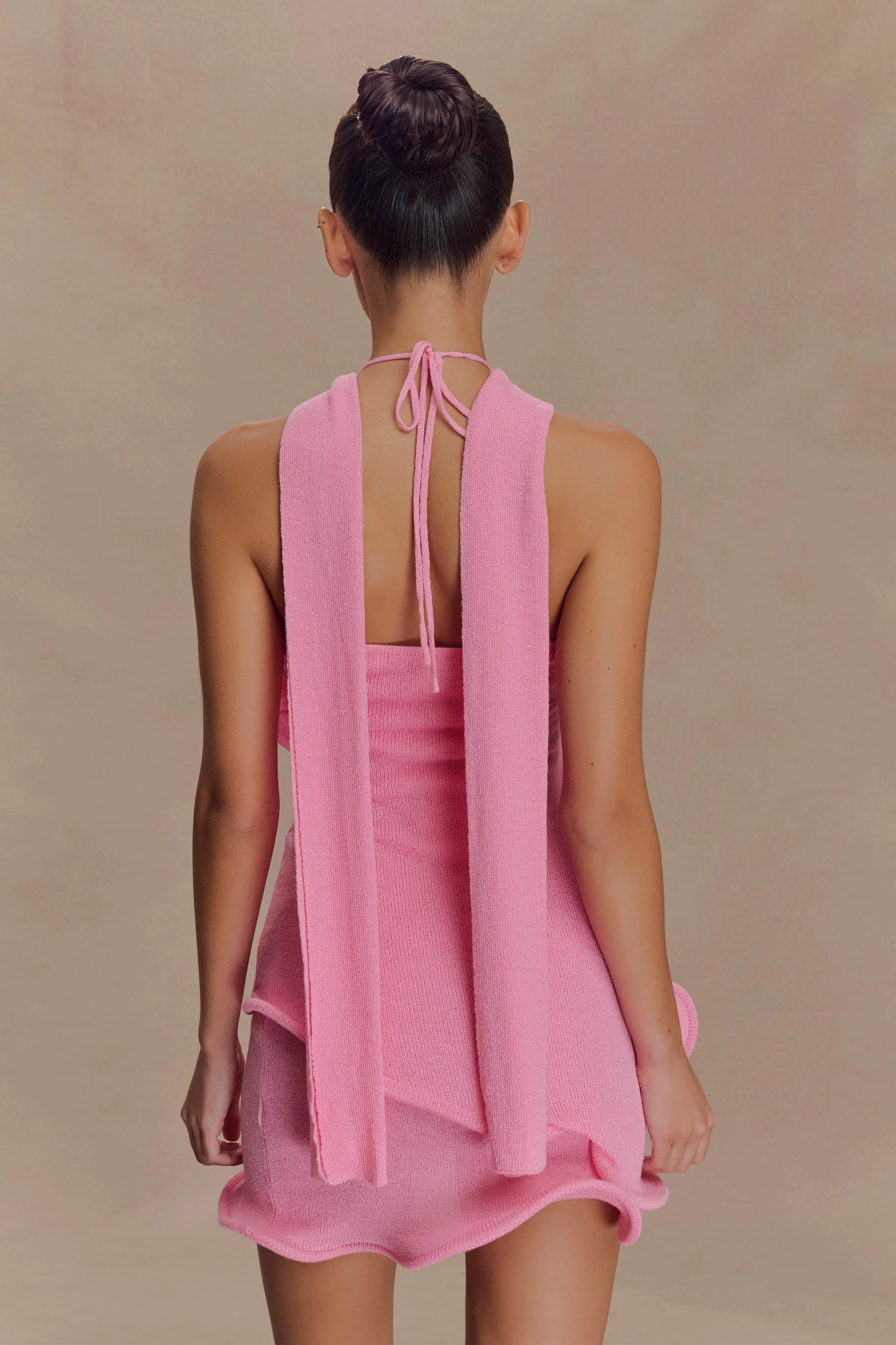 Caprice Halter Knit Mini Dress - Bubblegum Pink